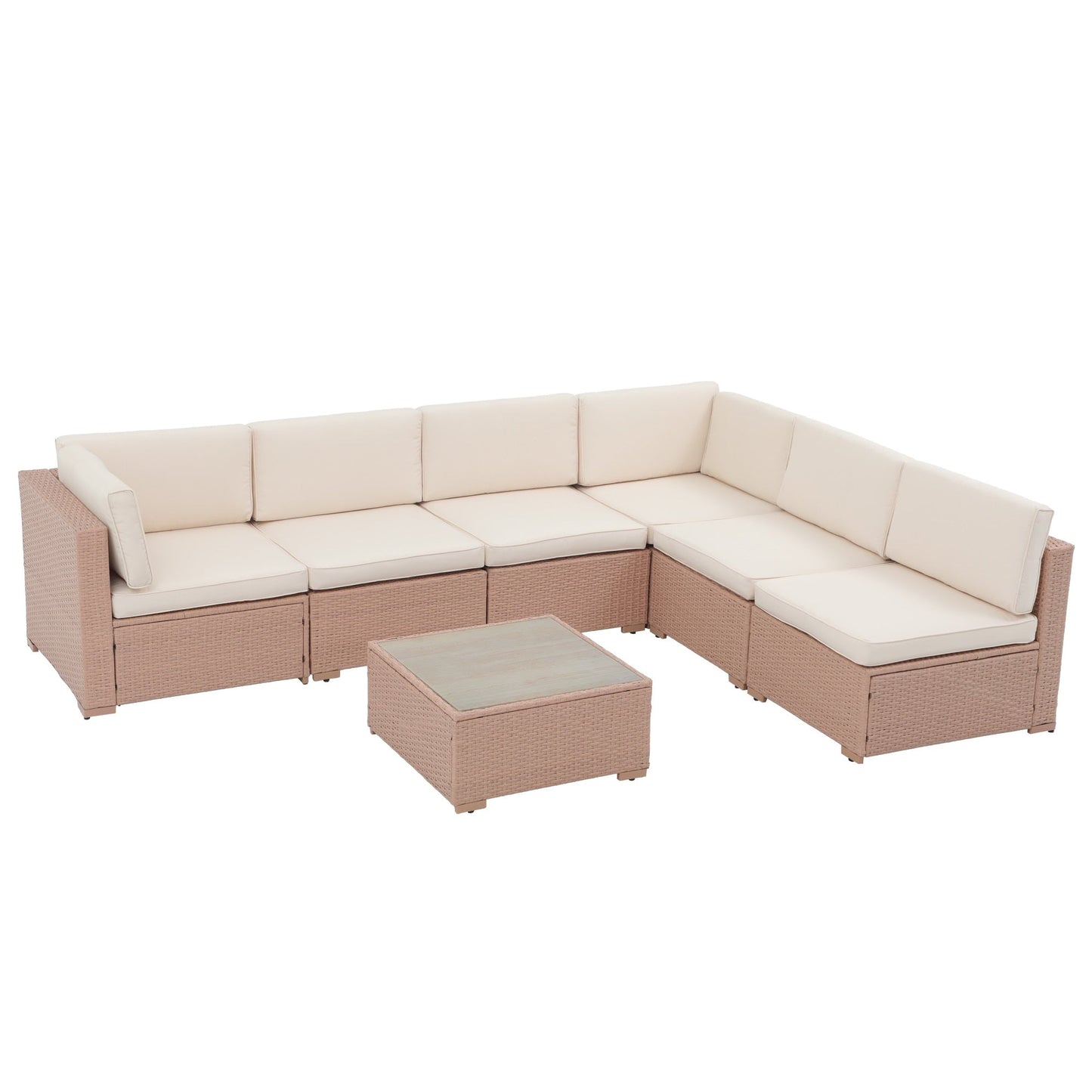 7-teiliges gepolstertes Outdoor-Sofa-Set aus Korbgeflecht/Stahl