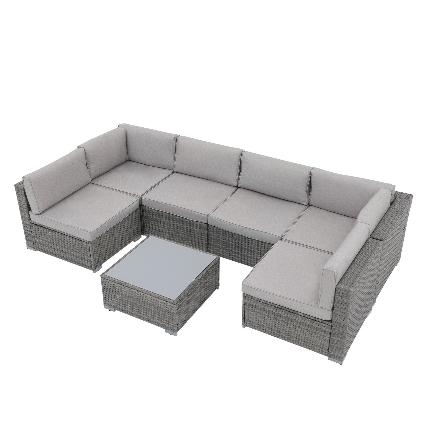 7-teiliges gepolstertes Outdoor-Sofa-Set aus Korbgeflecht/Stahl