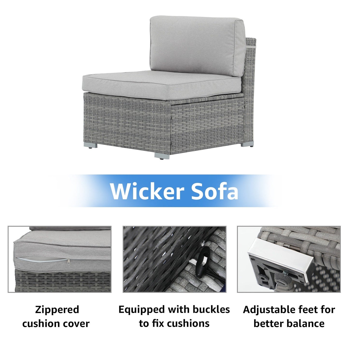 7-teiliges gepolstertes Outdoor-Sofa-Set aus Korbgeflecht/Stahl