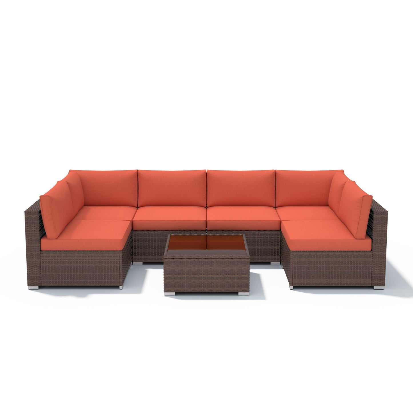 7-teiliges gepolstertes Outdoor-Sofa-Set aus Korbgeflecht/Stahl