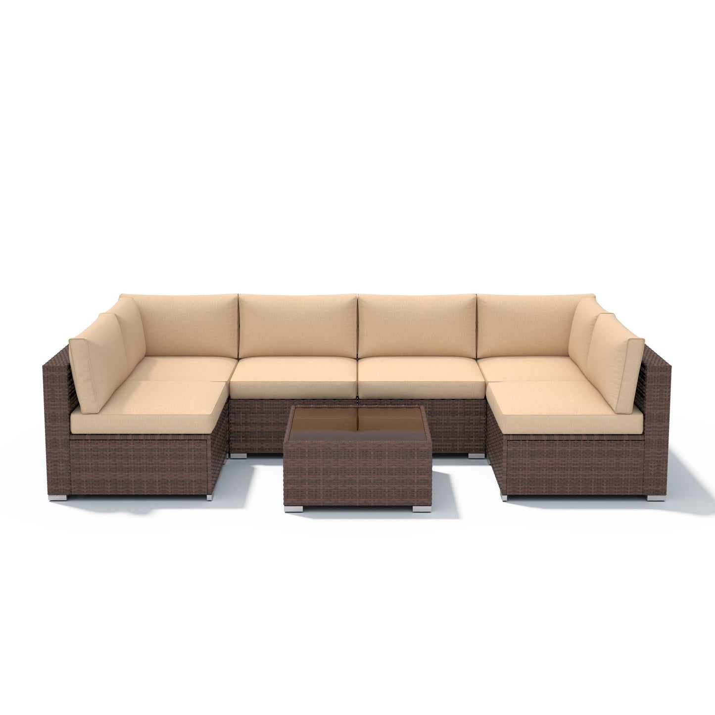 7-teiliges gepolstertes Outdoor-Sofa-Set aus Korbgeflecht/Stahl