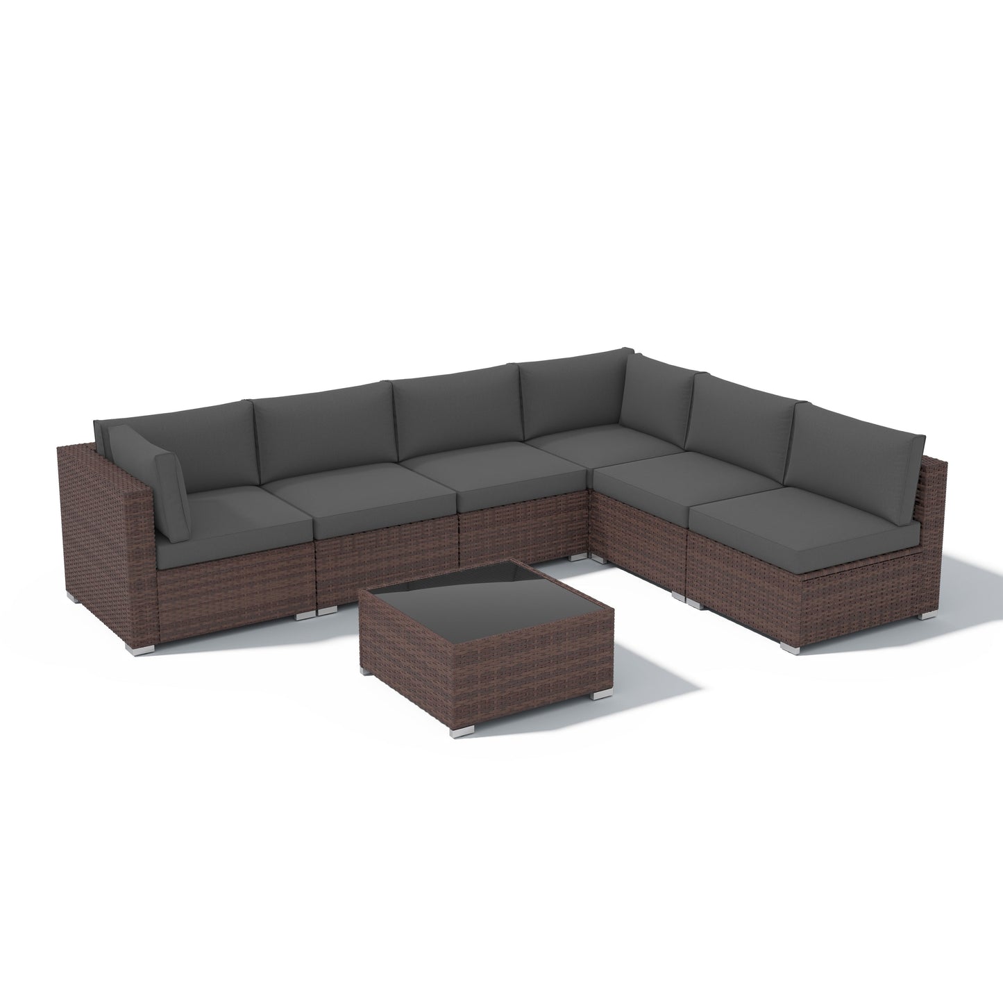 7-teiliges gepolstertes Outdoor-Sofa-Set aus Korbgeflecht/Stahl