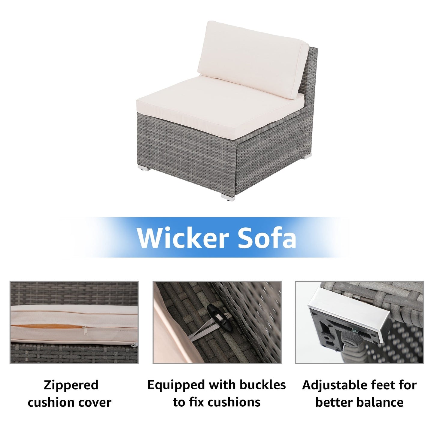 7-teiliges gepolstertes Outdoor-Sofa-Set aus Korbgeflecht/Stahl