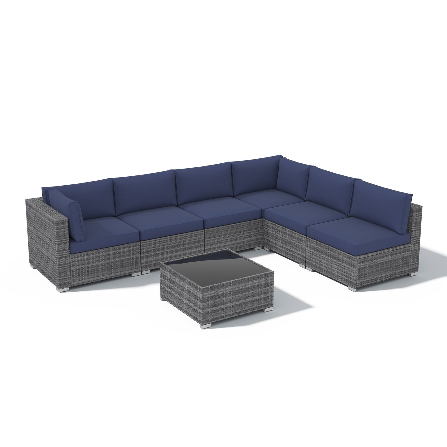 7-teiliges gepolstertes Outdoor-Sofa-Set aus Korbgeflecht/Stahl