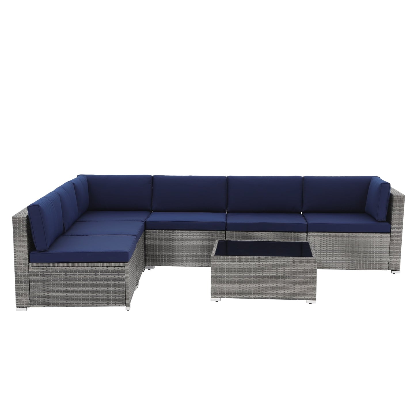 7-teiliges gepolstertes Outdoor-Sofa-Set aus Korbgeflecht/Stahl