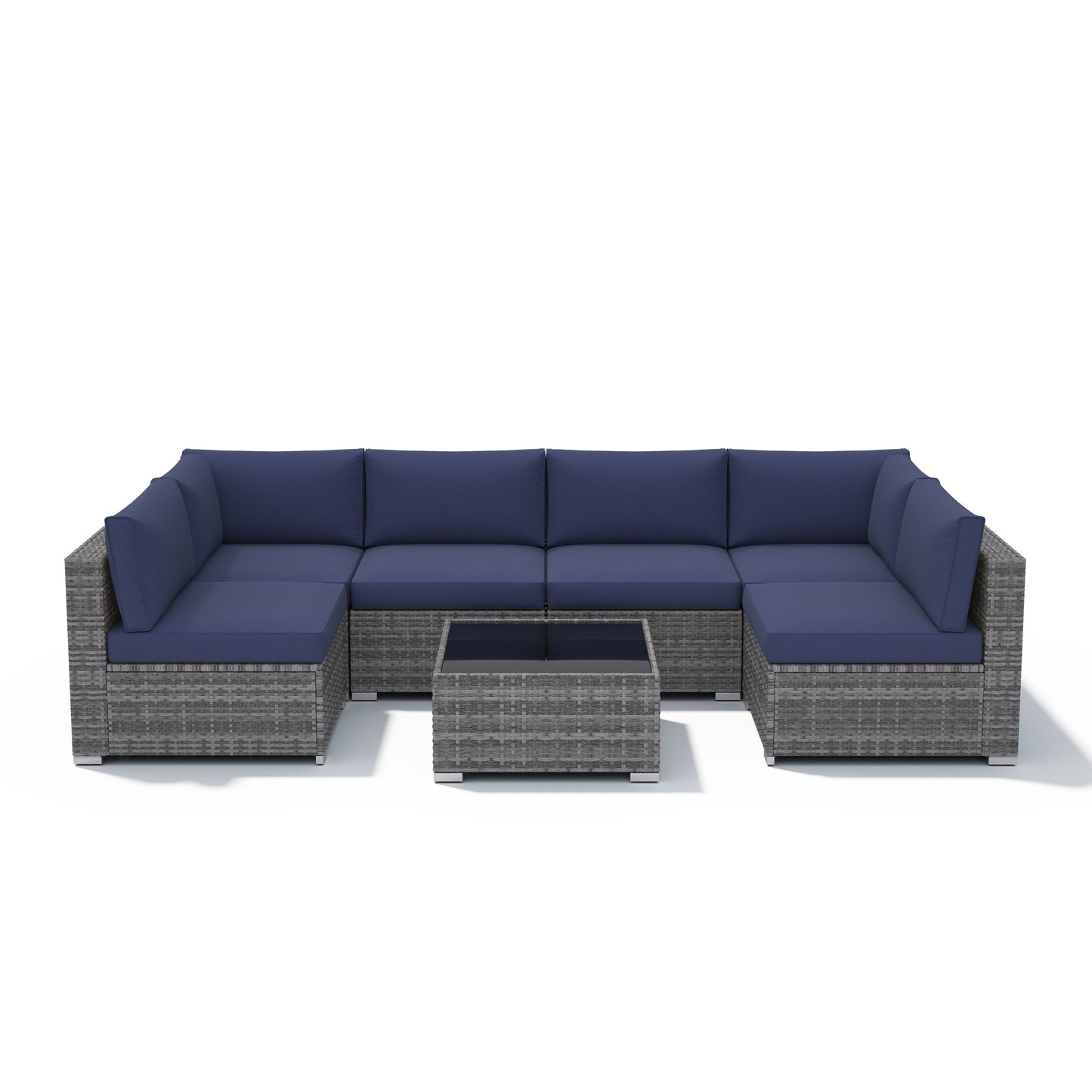 7-teiliges gepolstertes Outdoor-Sofa-Set aus Korbgeflecht/Stahl