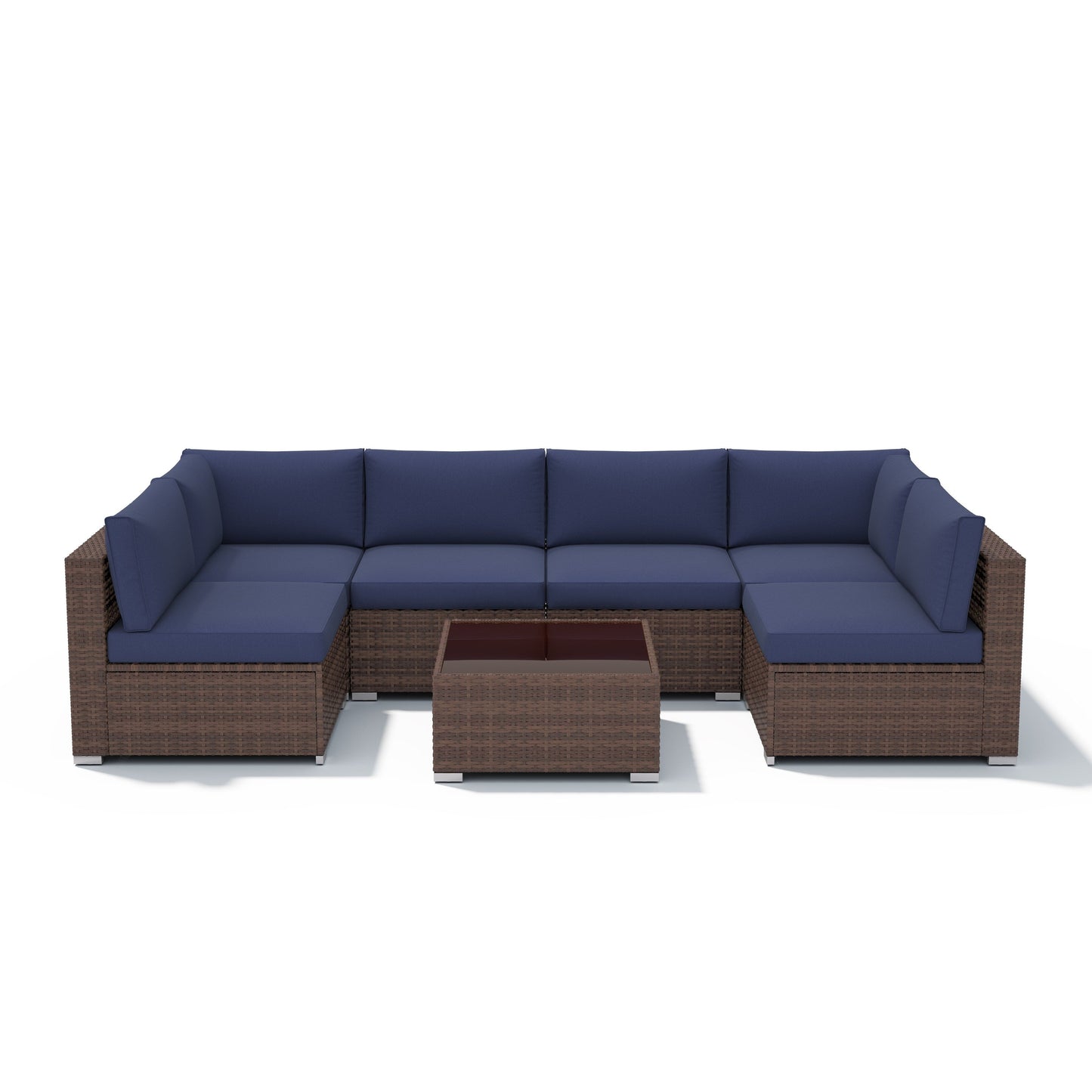 7-teiliges gepolstertes Outdoor-Sofa-Set aus Korbgeflecht/Stahl