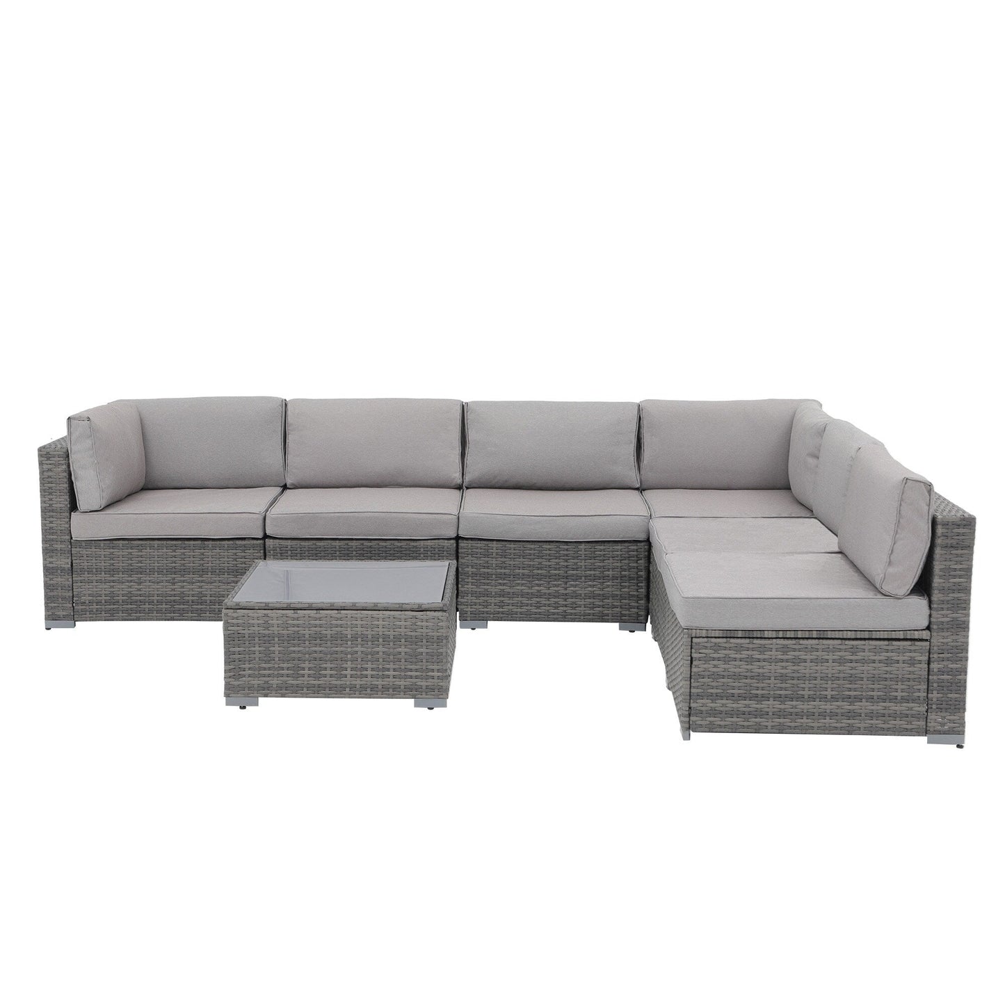 7-teiliges gepolstertes Outdoor-Sofa-Set aus Korbgeflecht/Stahl