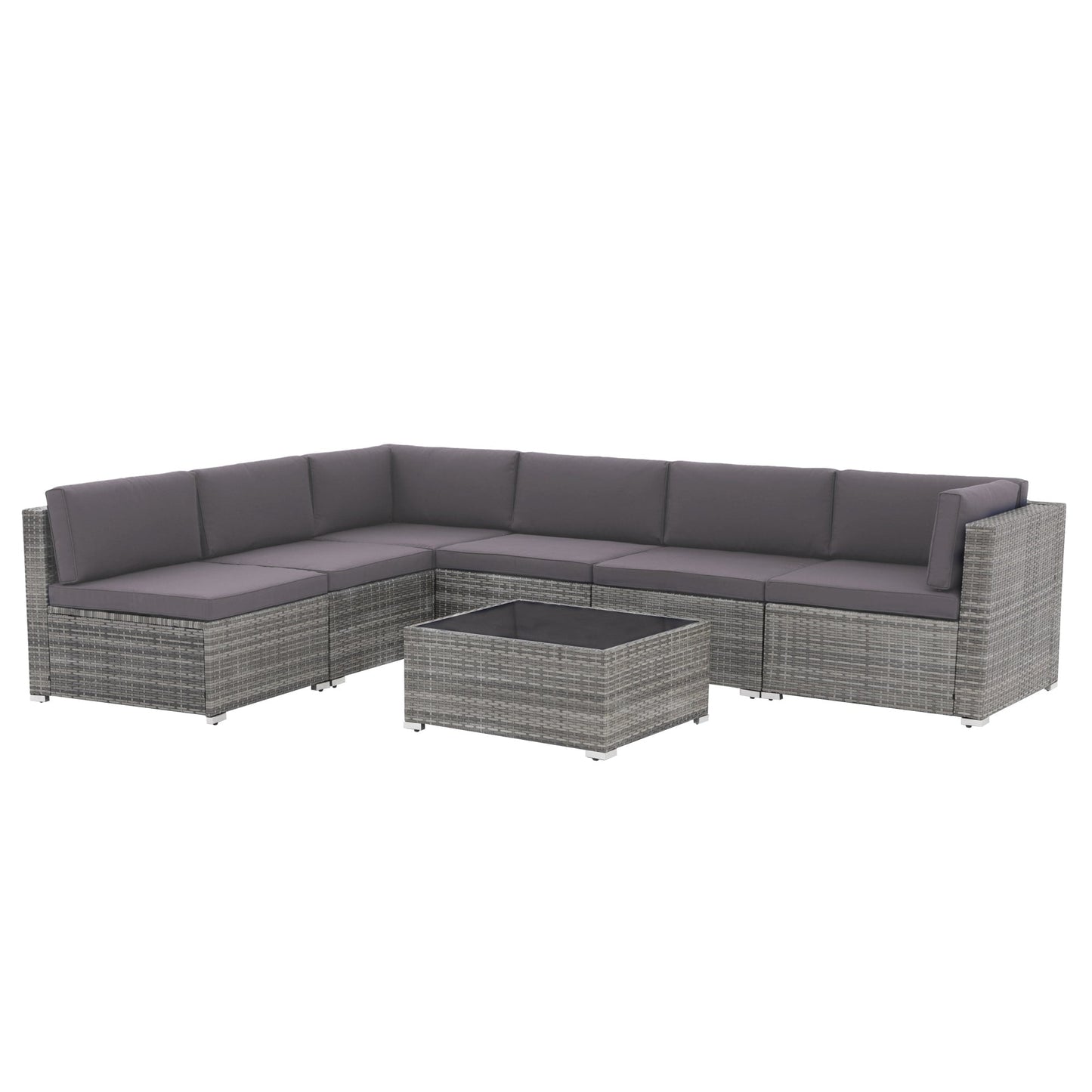 7-teiliges gepolstertes Outdoor-Sofa-Set aus Korbgeflecht/Stahl
