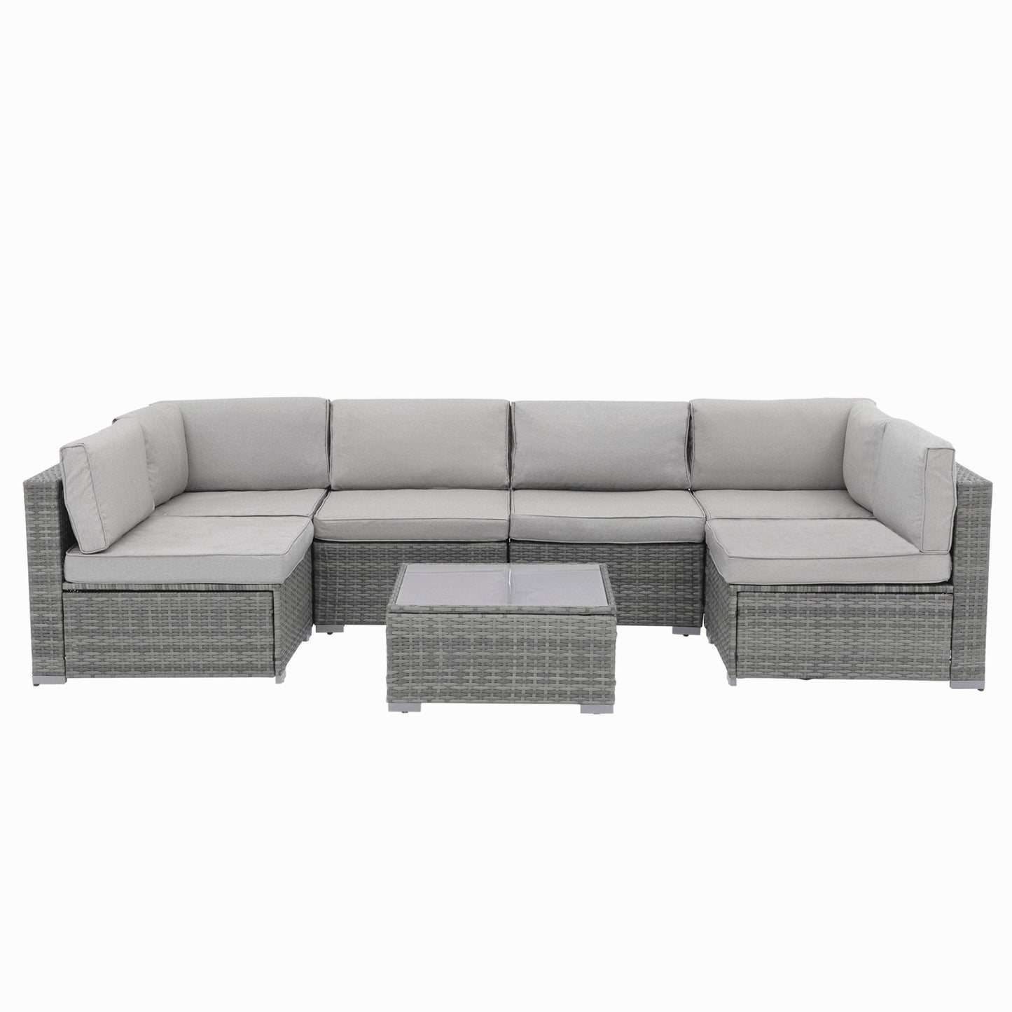 7-teiliges gepolstertes Outdoor-Sofa-Set aus Korbgeflecht/Stahl