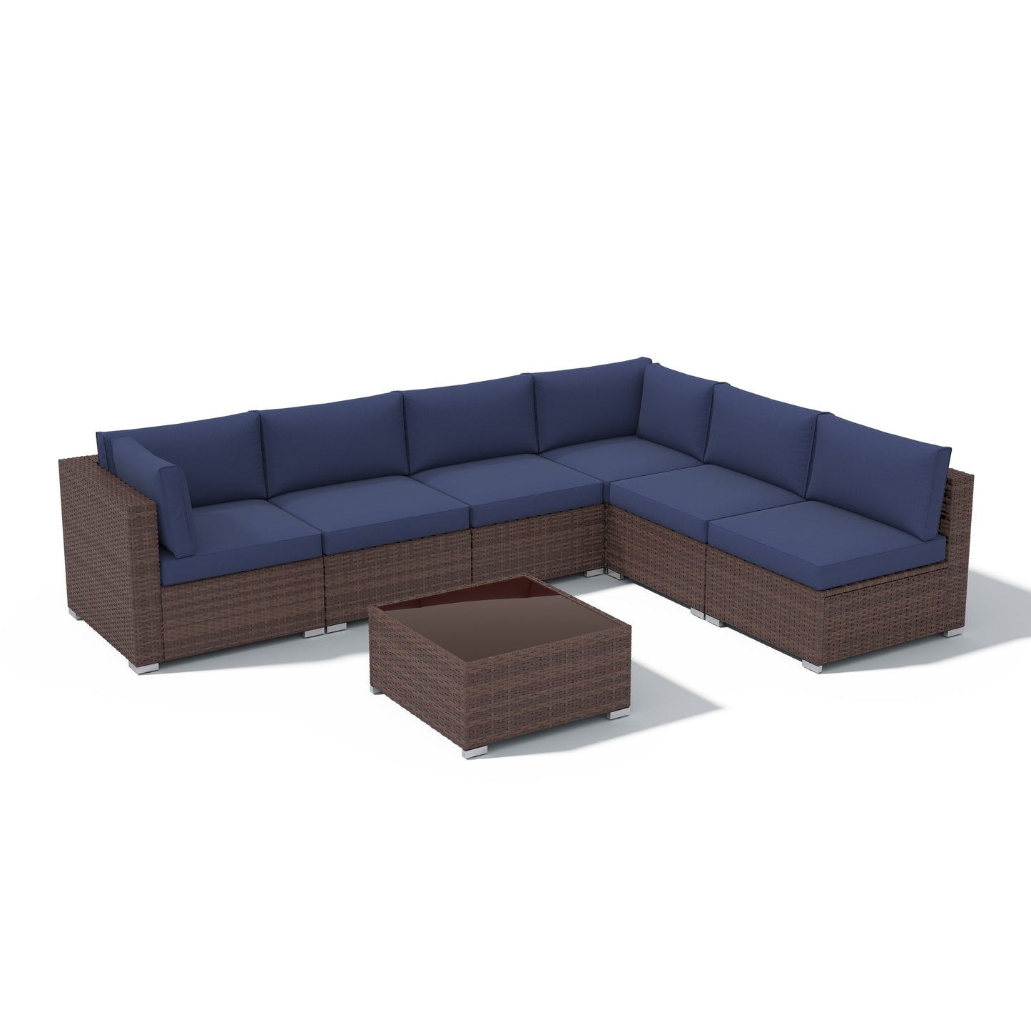 7-teiliges gepolstertes Outdoor-Sofa-Set aus Korbgeflecht/Stahl