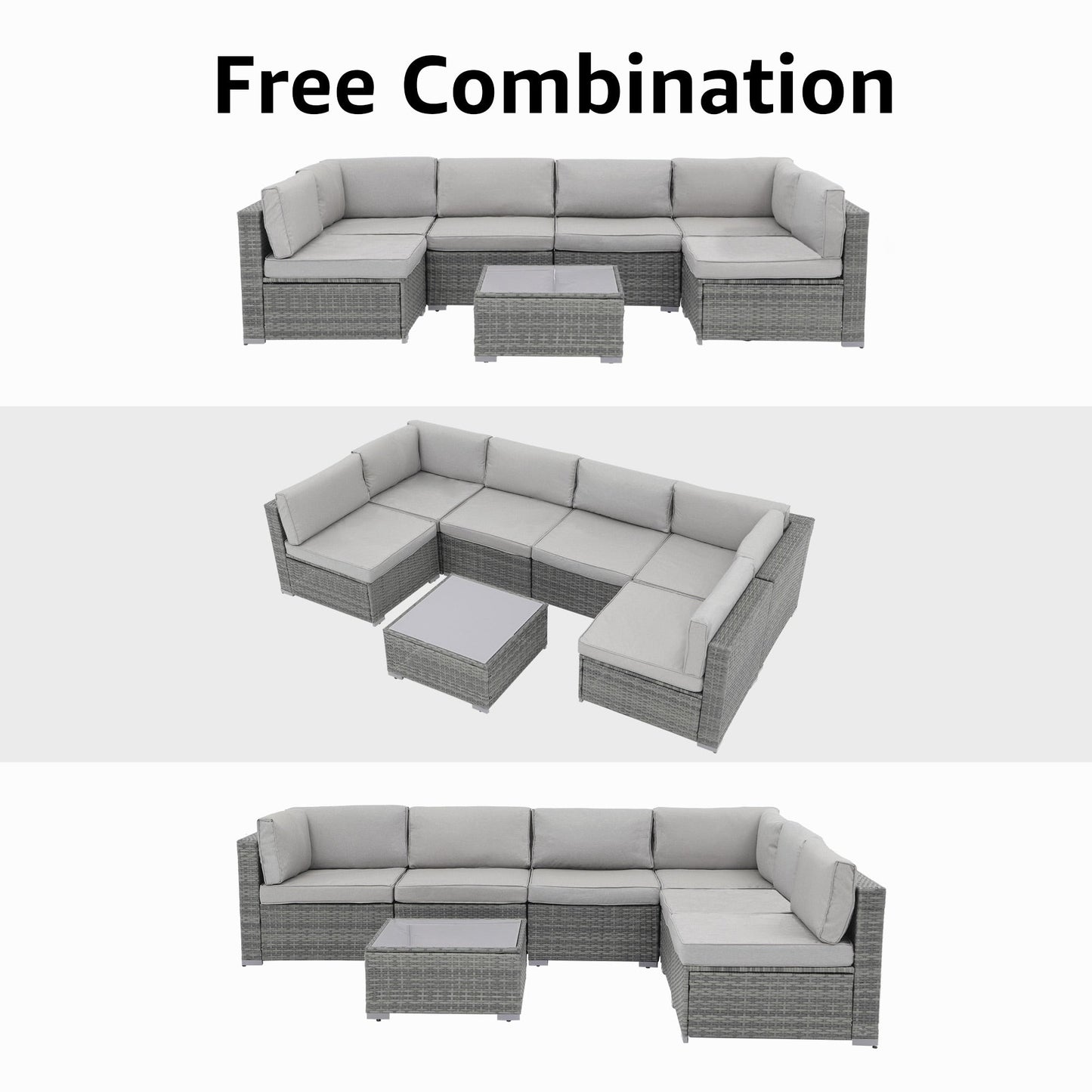 7-teiliges gepolstertes Outdoor-Sofa-Set aus Korbgeflecht/Stahl