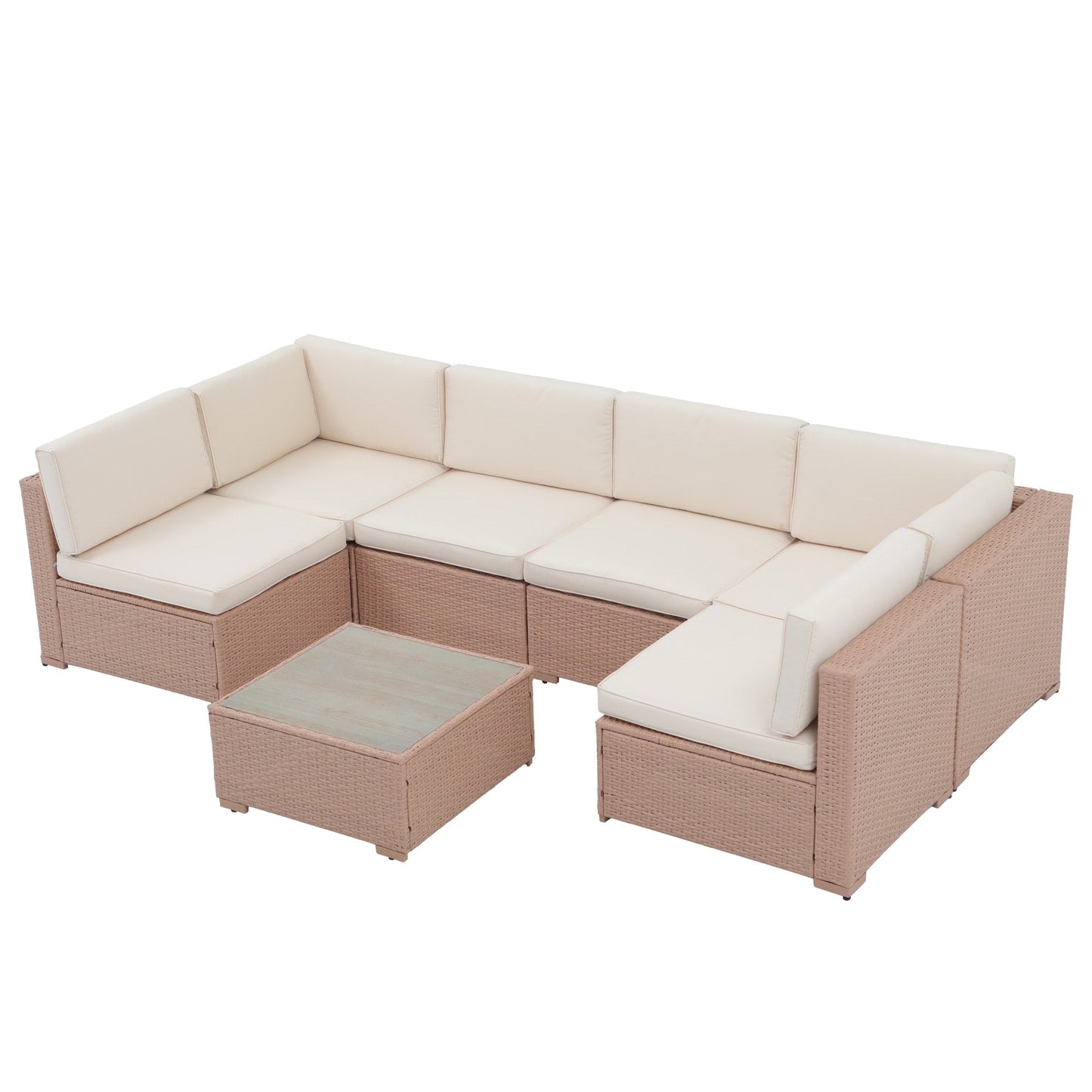7-teiliges gepolstertes Outdoor-Sofa-Set aus Korbgeflecht/Stahl