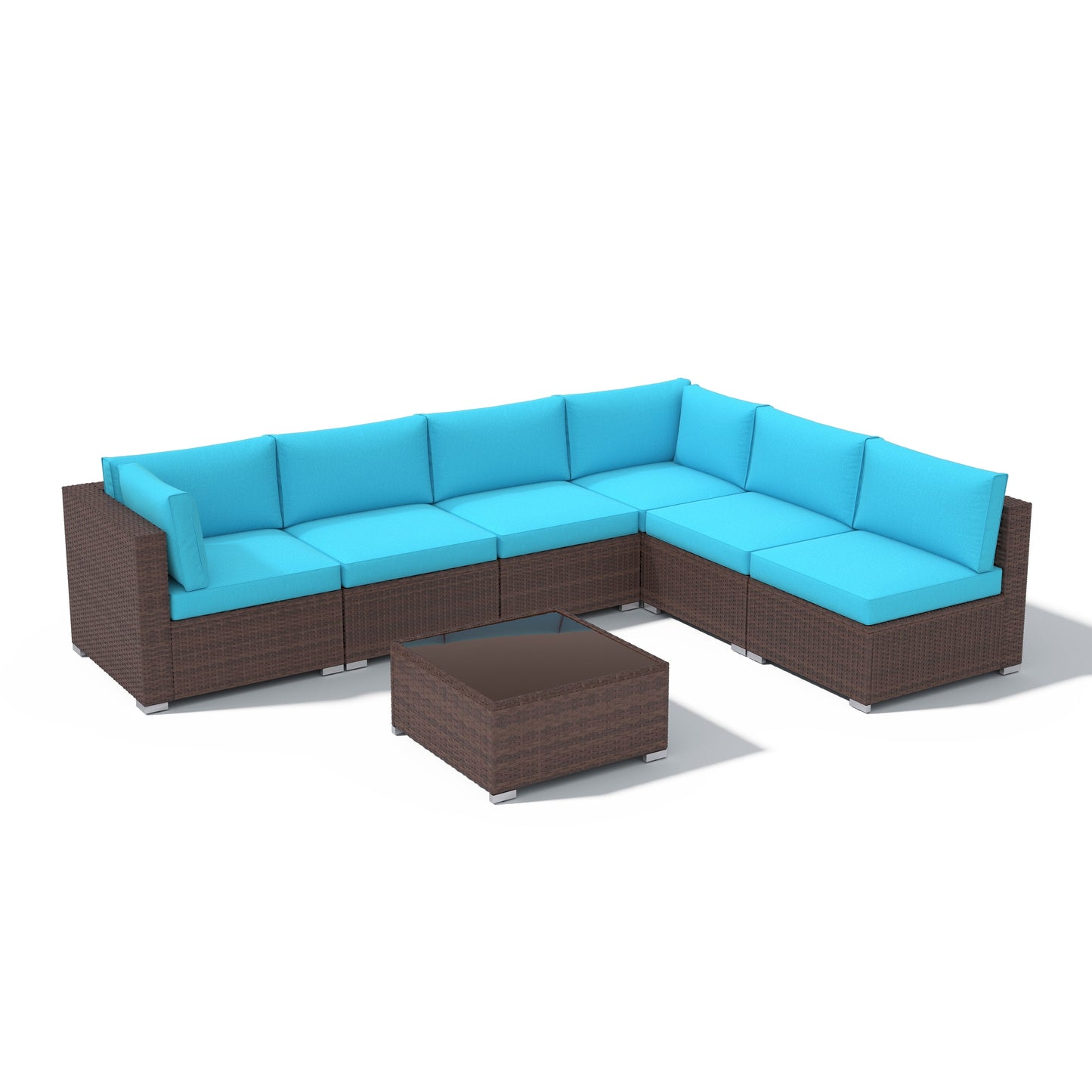 7-teiliges gepolstertes Outdoor-Sofa-Set aus Korbgeflecht/Stahl