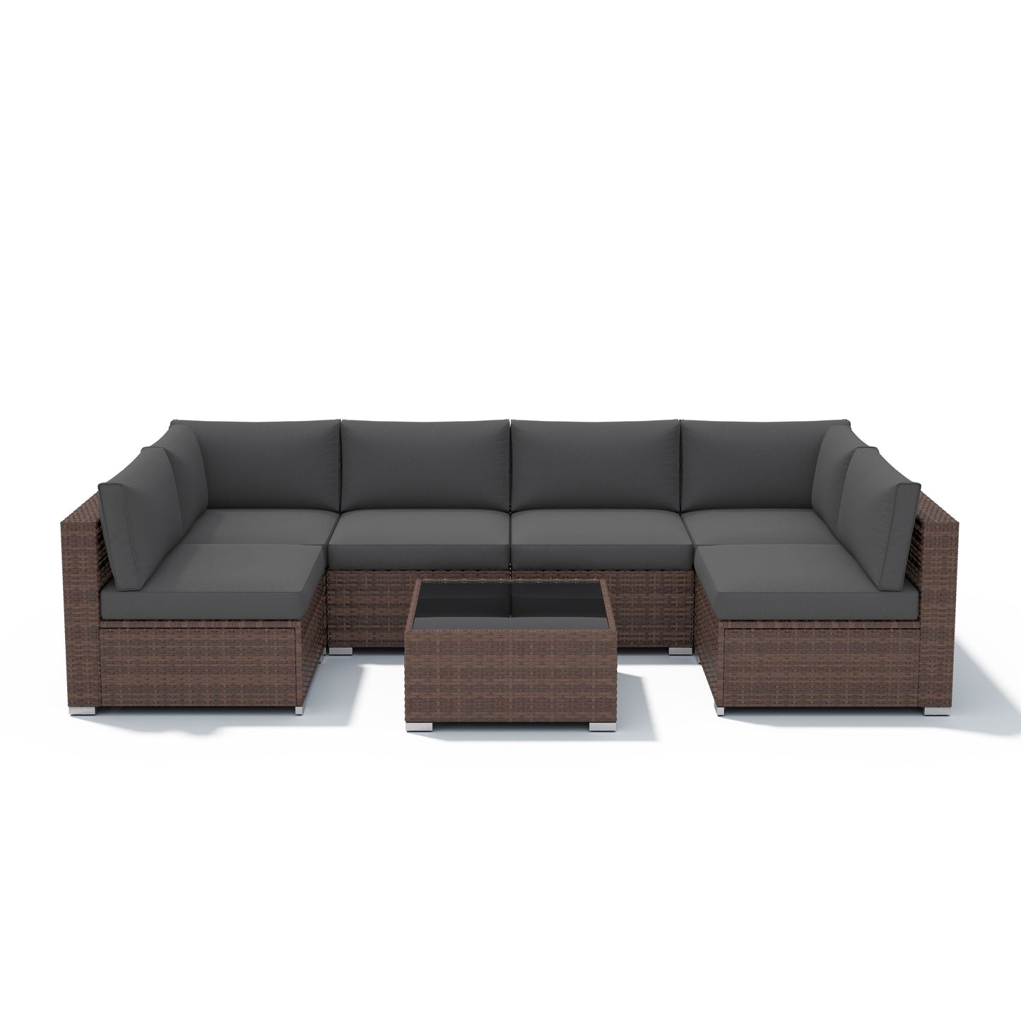 7-teiliges gepolstertes Outdoor-Sofa-Set aus Korbgeflecht/Stahl