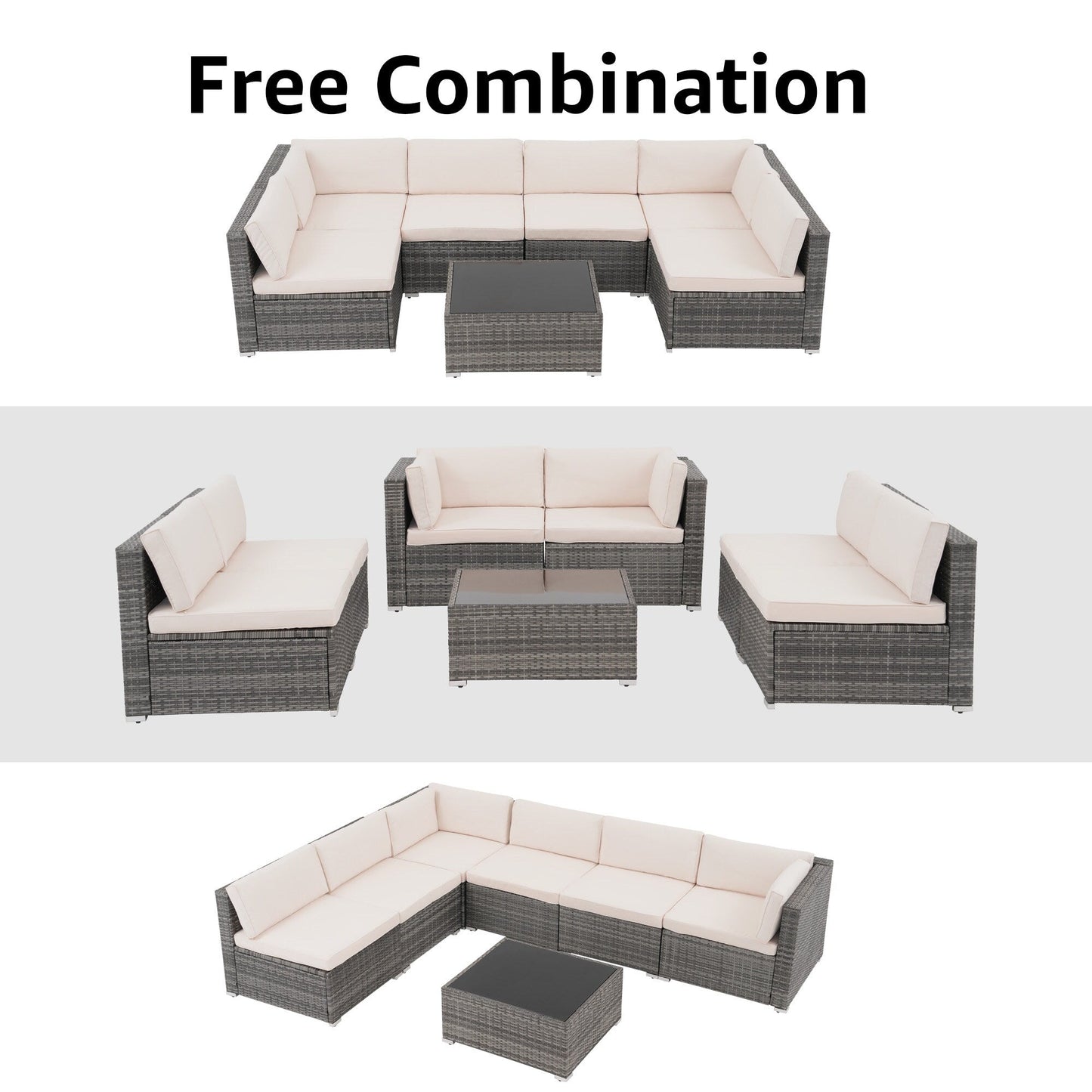7-teiliges gepolstertes Outdoor-Sofa-Set aus Korbgeflecht/Stahl
