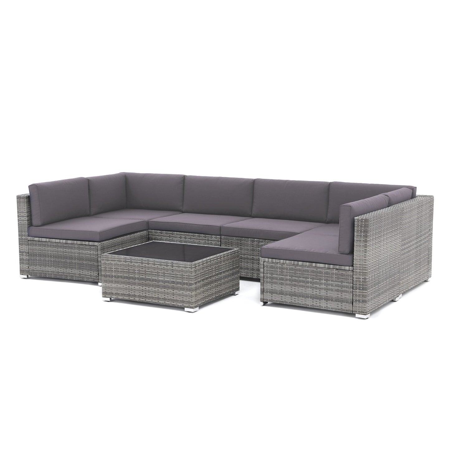 7-teiliges gepolstertes Outdoor-Sofa-Set aus Korbgeflecht/Stahl