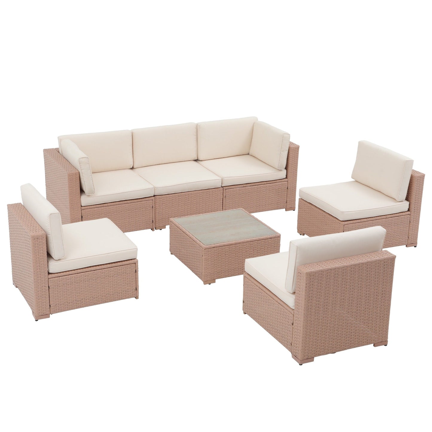 7-teiliges gepolstertes Outdoor-Sofa-Set aus Korbgeflecht/Stahl