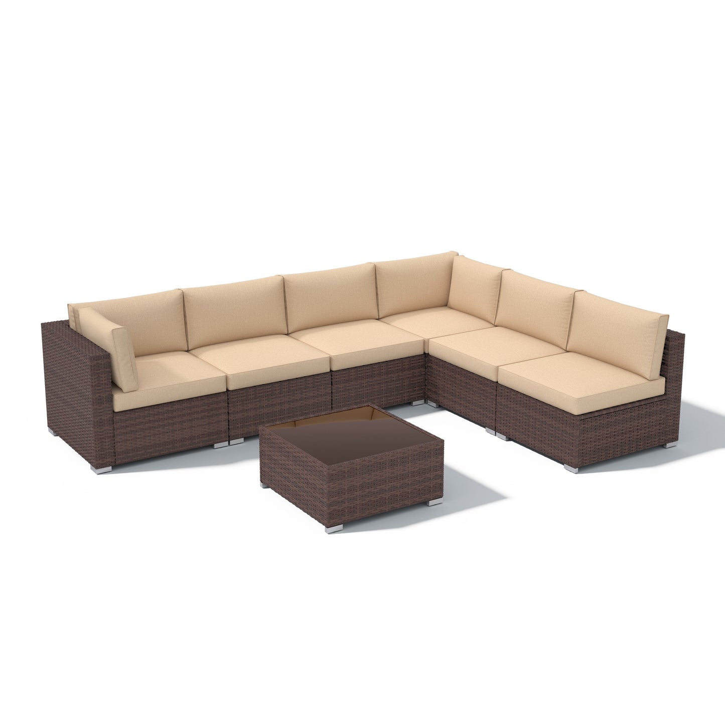 7-teiliges gepolstertes Outdoor-Sofa-Set aus Korbgeflecht/Stahl