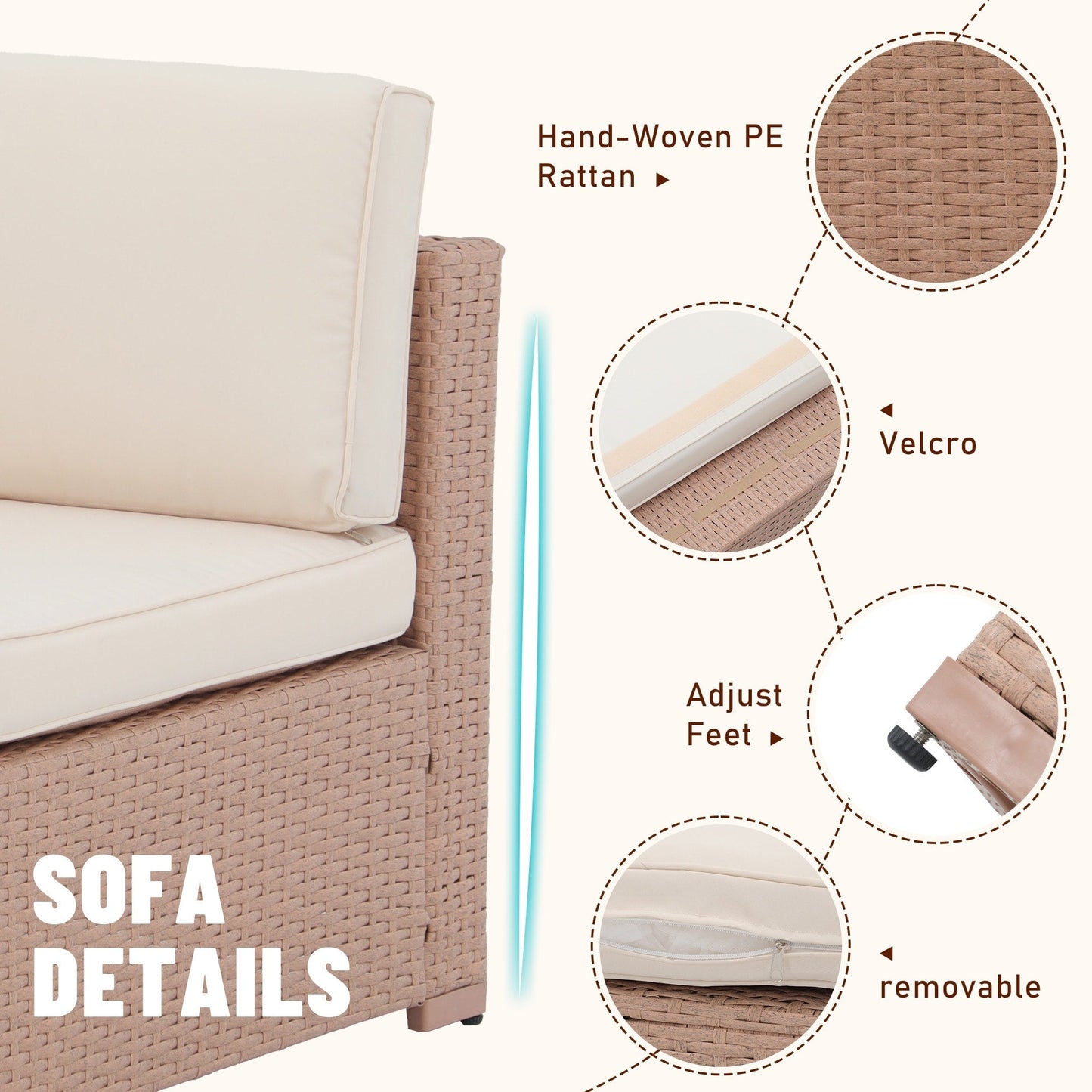 7-teiliges gepolstertes Outdoor-Sofa-Set aus Korbgeflecht/Stahl