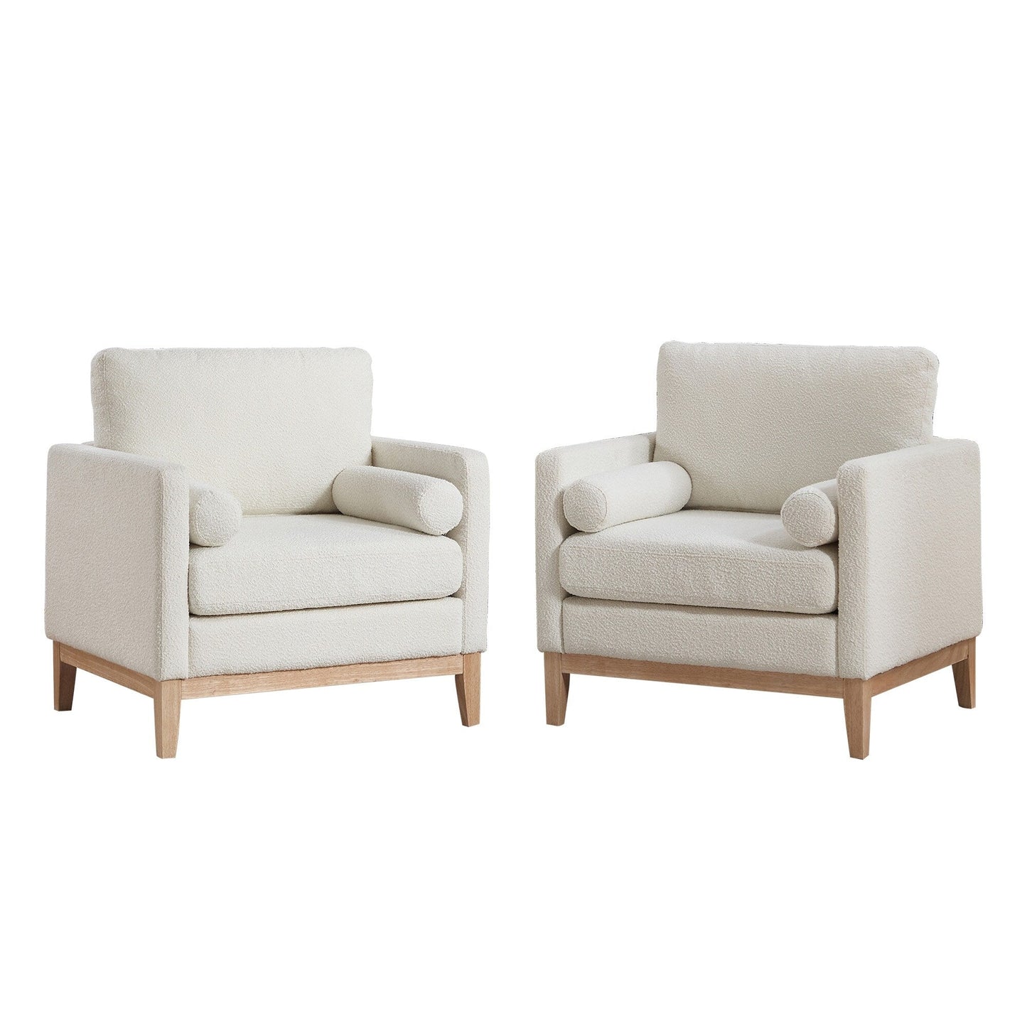 Wide Modern Farmhouse Performance Accent Chair with Natural Wood Legs,Armchair Single Sofa with Two Bolster Pillows