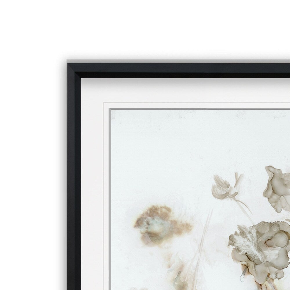 Wildflower Mist I - Individuell gerahmter Druck - blau, weiß, grau, gelb, grün, silber, gold