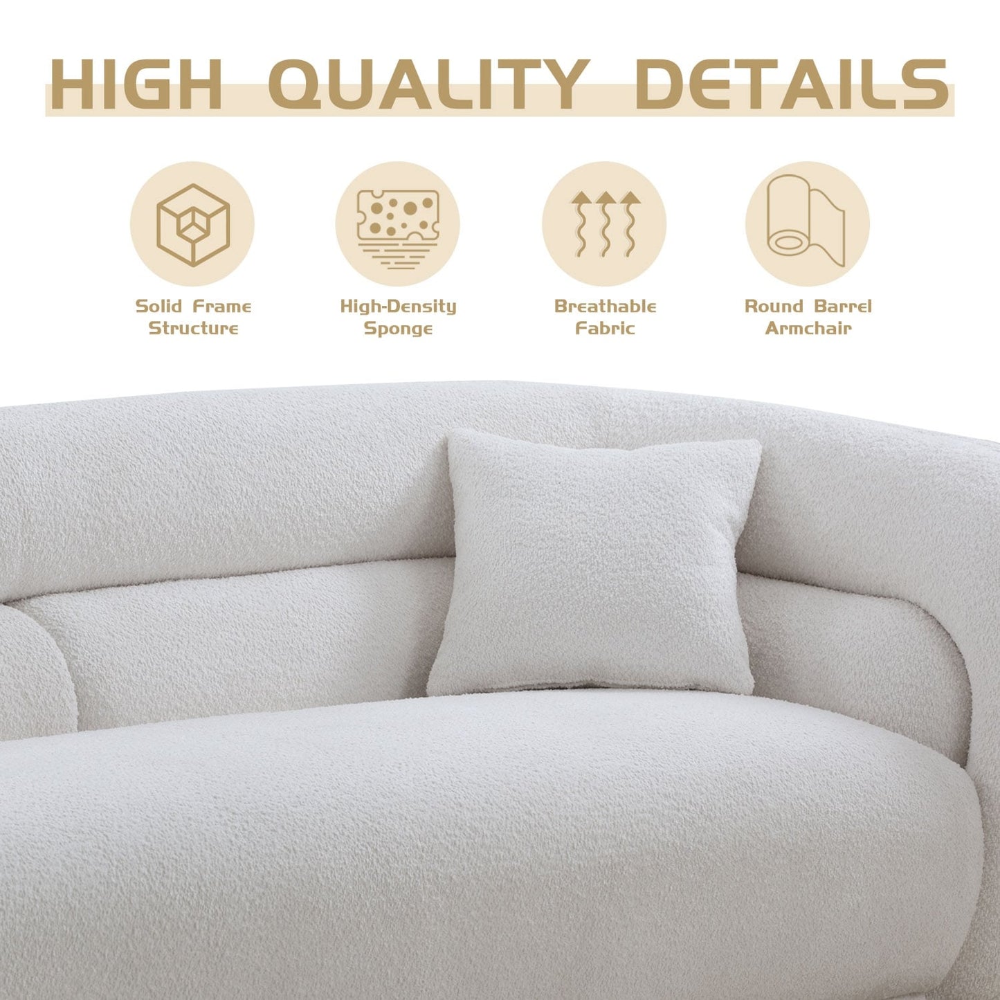 Modern Contemporary 91 Upholstered Curved Sofa With 2 Pillows for Living Room