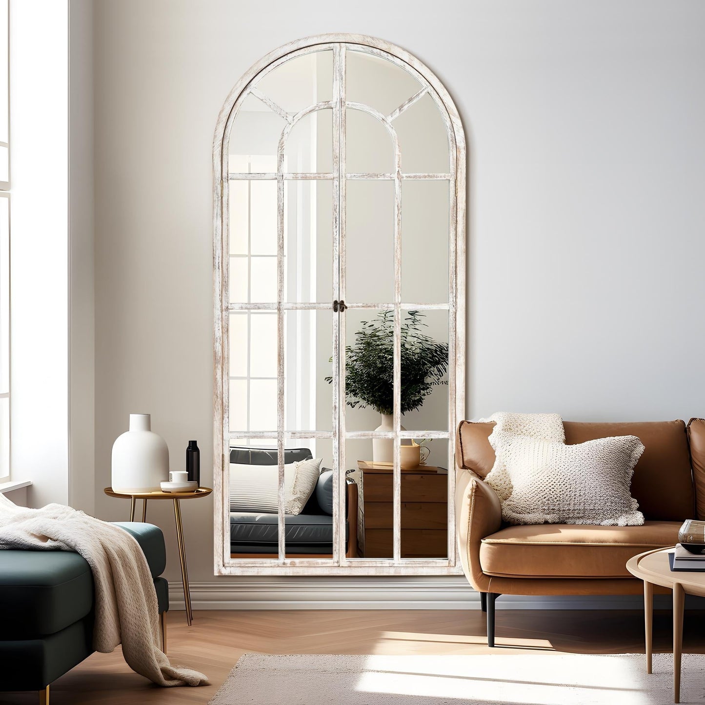 Fensterspiegel, gewölbter Holzspiegel, 180 cm lang x 78 cm breit