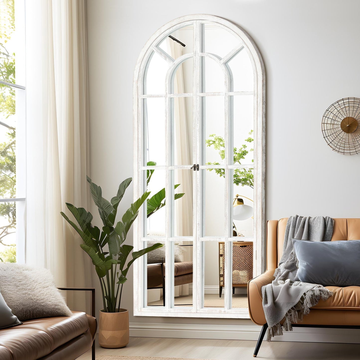 Fensterspiegel, gewölbter Holzspiegel, 180 cm lang x 78 cm breit