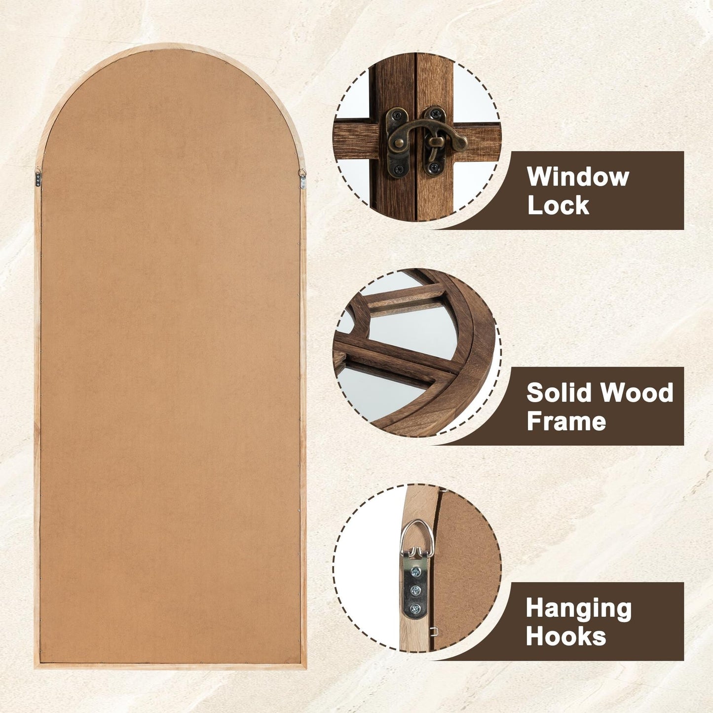 Fensterspiegel, gewölbter Holzspiegel, 180 cm lang x 78 cm breit