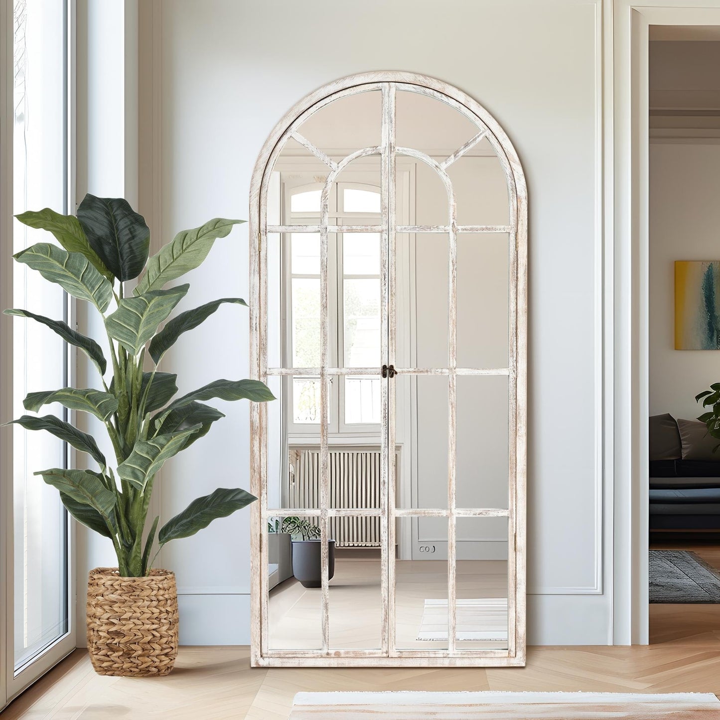 Fensterspiegel, gewölbter Holzspiegel, 180 cm lang x 78 cm breit
