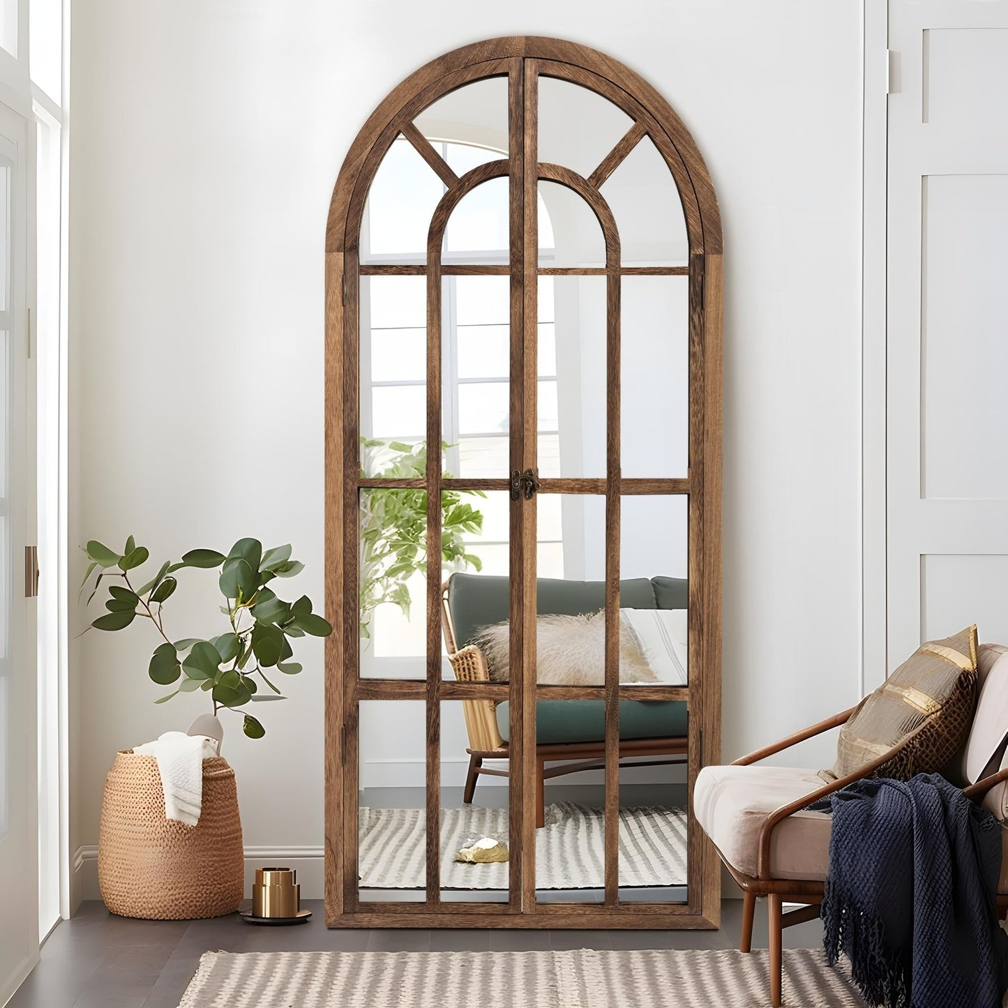 Fensterspiegel, gewölbter Holzspiegel, 180 cm lang x 78 cm breit