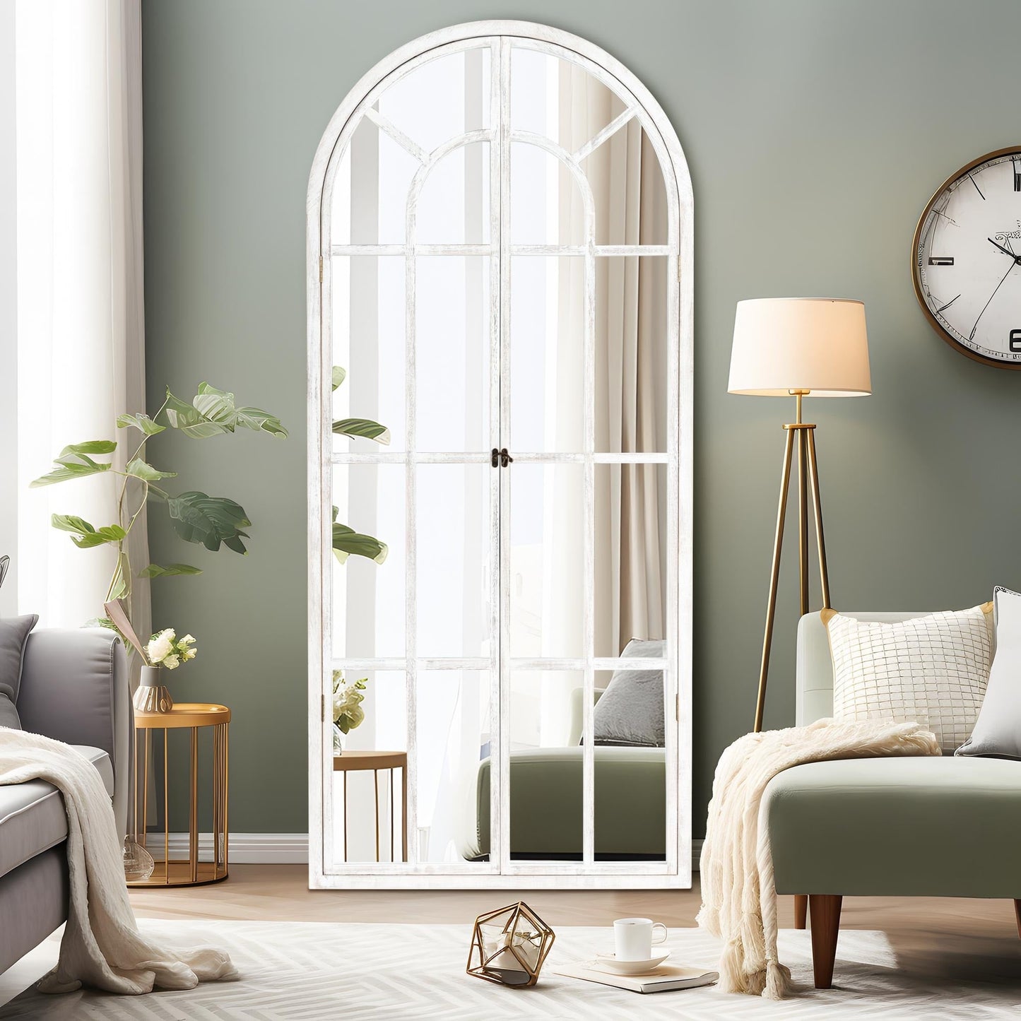Fensterspiegel, gewölbter Holzspiegel, 180 cm lang x 78 cm breit