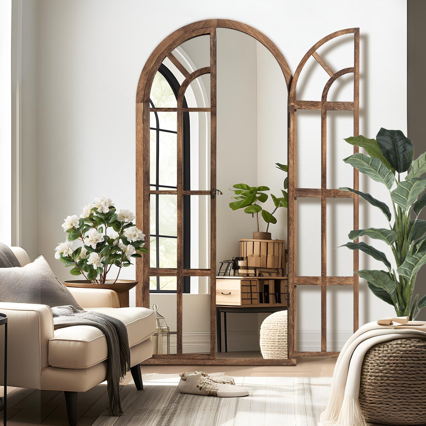 Fensterspiegel, gewölbter Holzspiegel, 180 cm lang x 78 cm breit