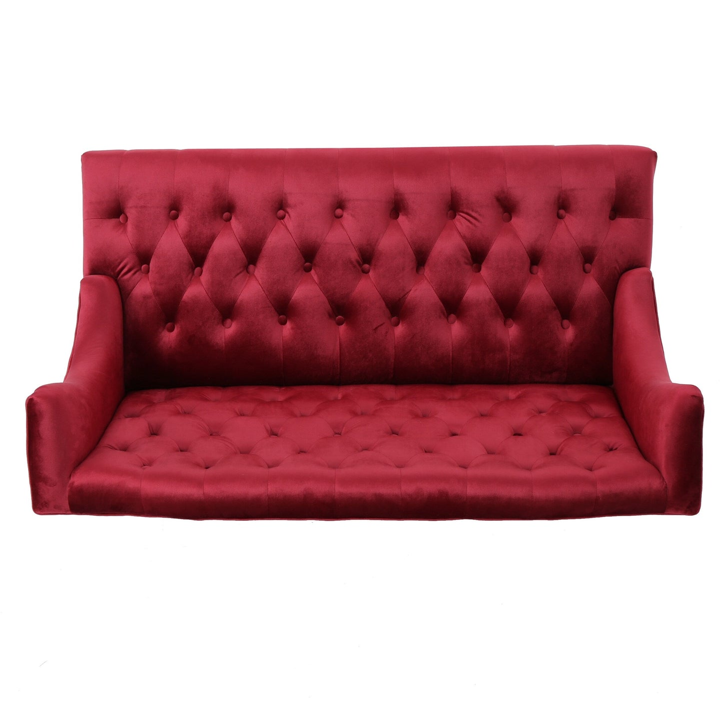 Weinrotes 50,25 Samt-Sofa mit Knopfheftung, hohes Ohrensessel-Sofa mit Holzbeinen für das Wohnzimmer