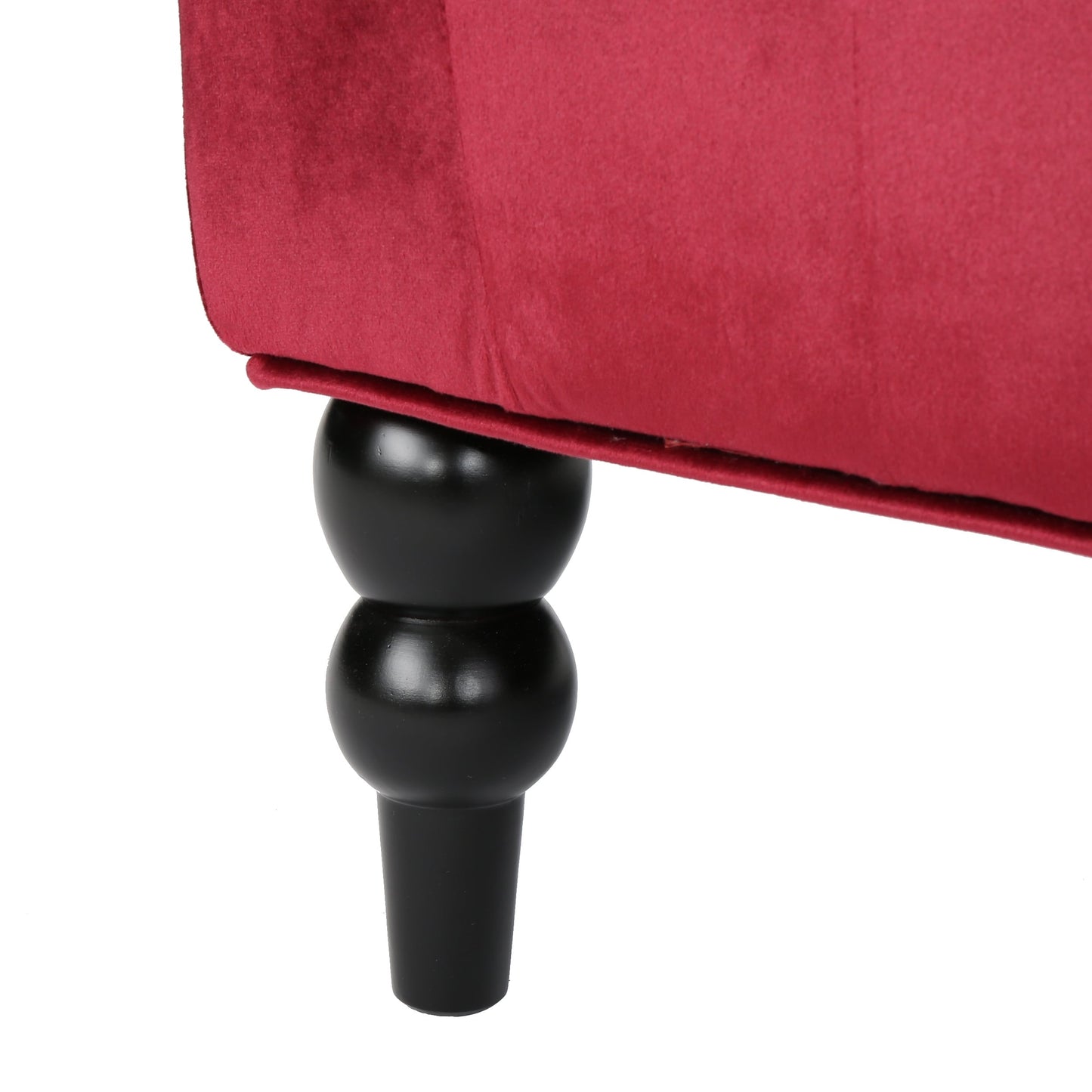 Weinrotes 50,25 Samt-Sofa mit Knopfheftung, hohes Ohrensessel-Sofa mit Holzbeinen für das Wohnzimmer