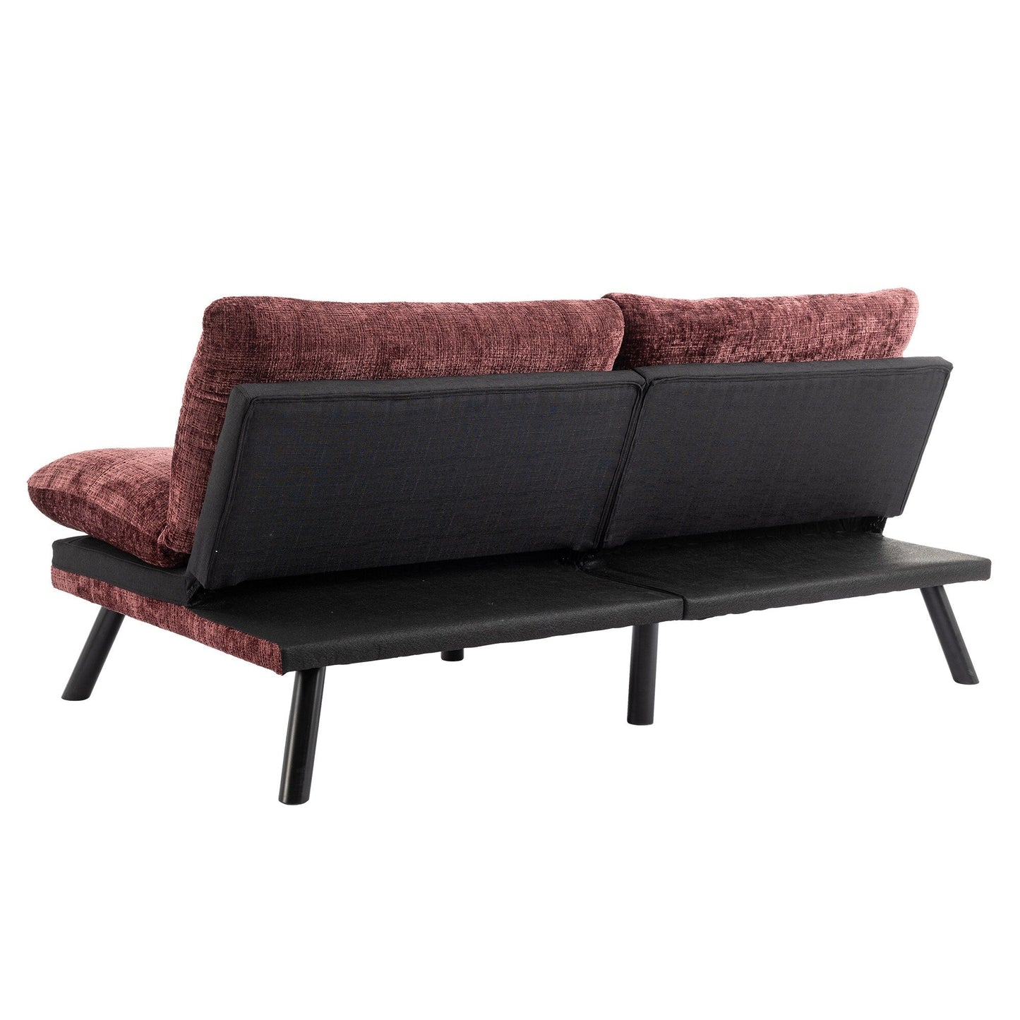 Weinrotes 75,6 Chenille-Schlafsofa, umwandelbar, mit Metallbeinen, für das Wohnzimmer