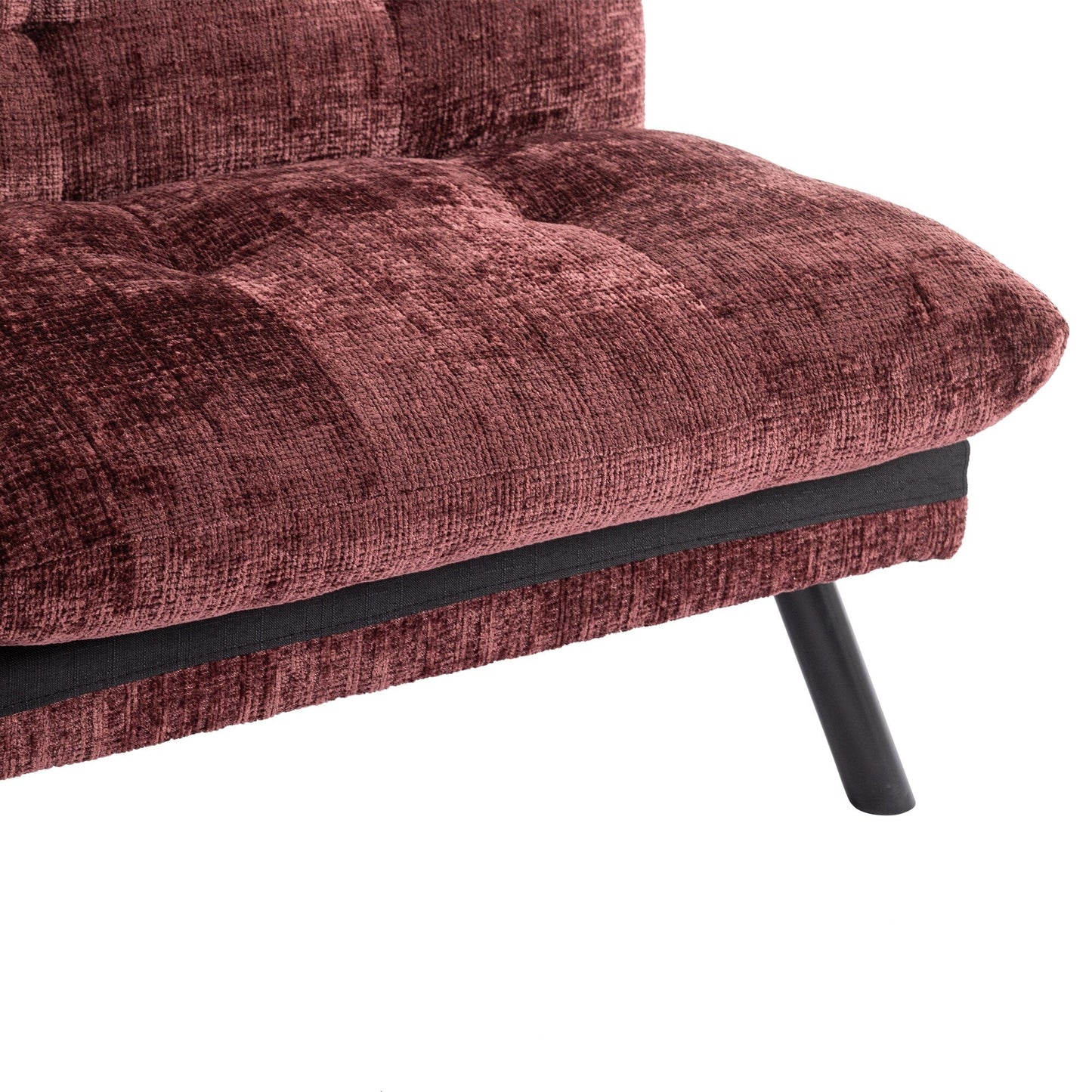 Weinrotes 75,6 Chenille-Schlafsofa, umwandelbar, mit Metallbeinen, für das Wohnzimmer