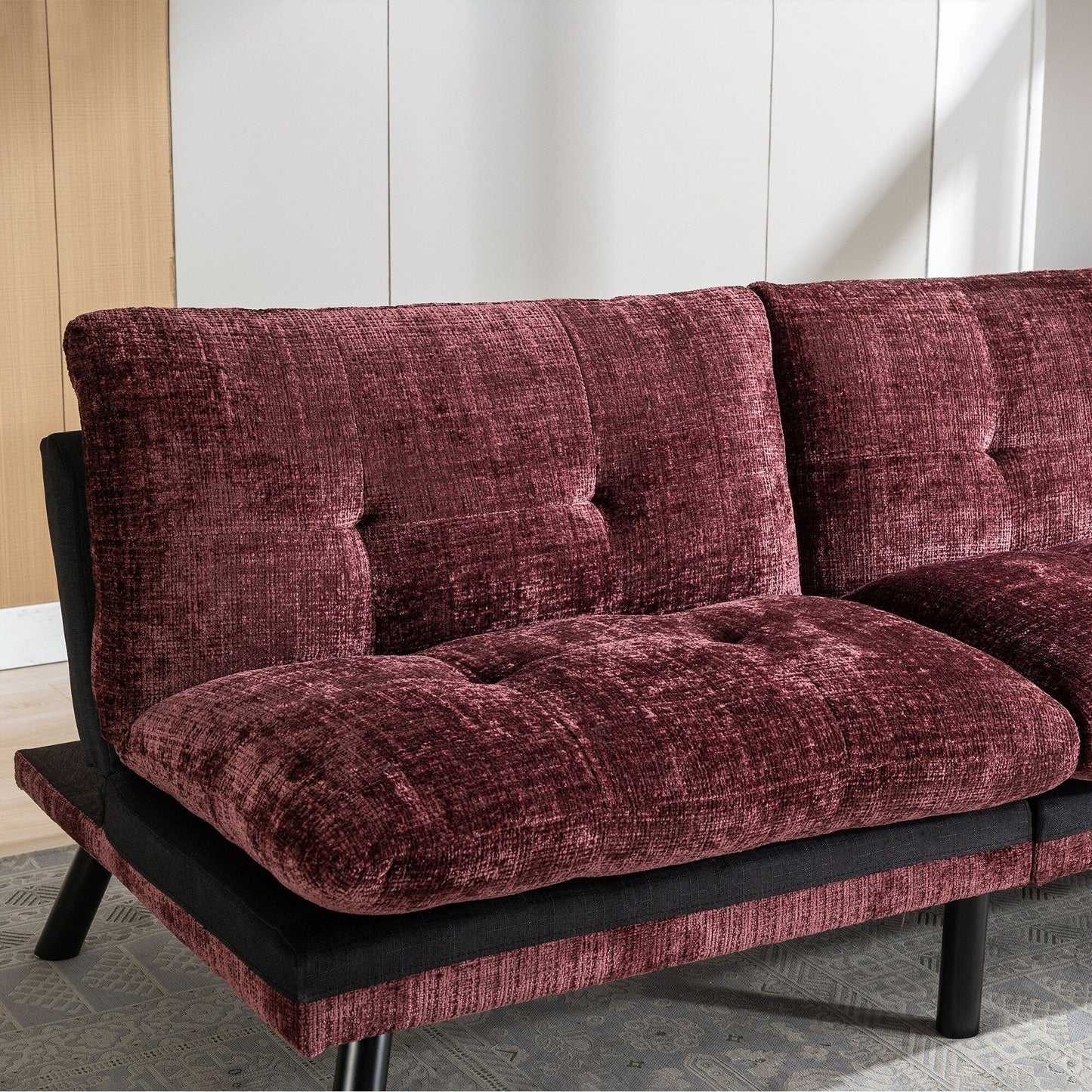 Weinrotes 75,6 Chenille-Schlafsofa, umwandelbar, mit Metallbeinen, für das Wohnzimmer