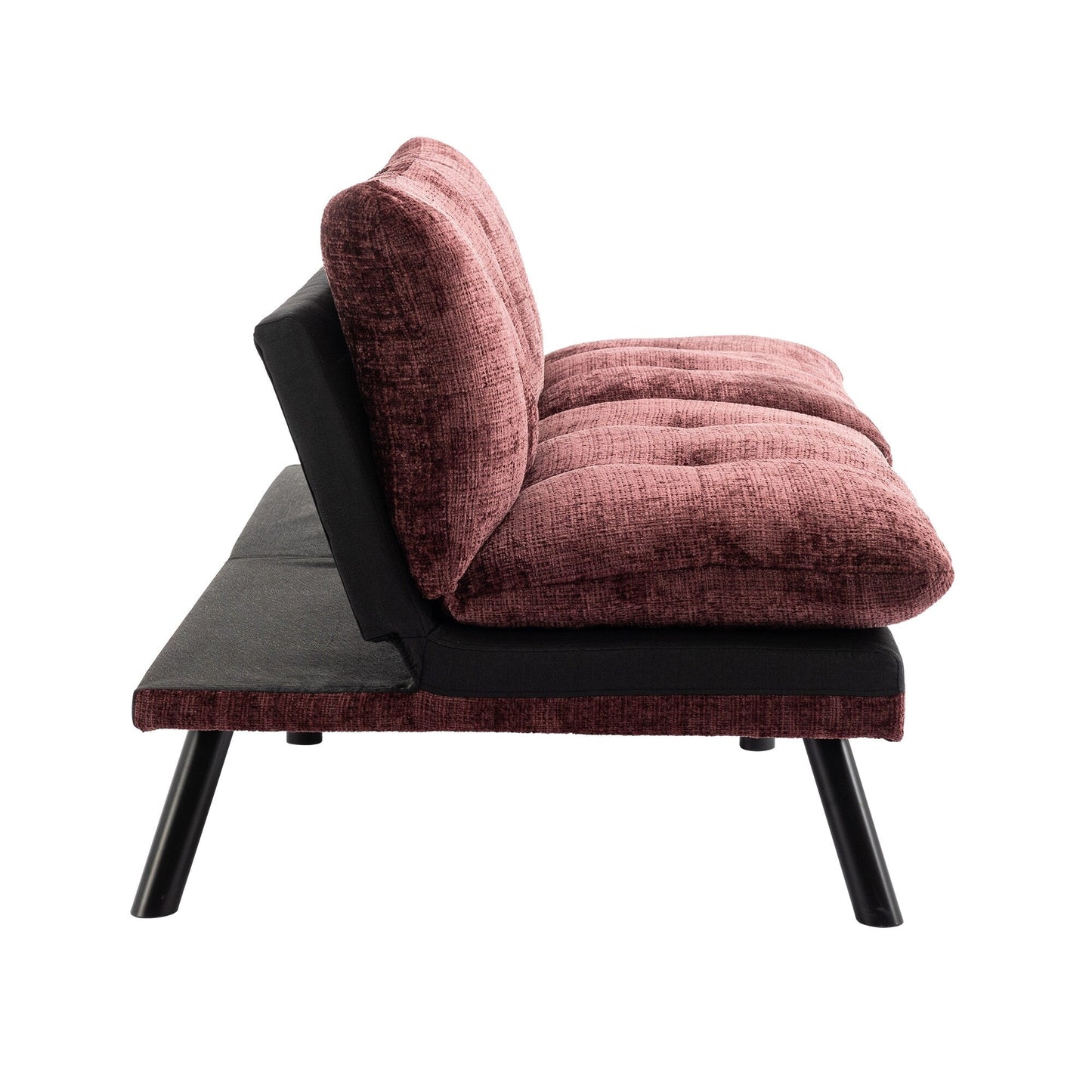 Weinrotes 75,6 Chenille-Schlafsofa, umwandelbar, mit Metallbeinen, für das Wohnzimmer