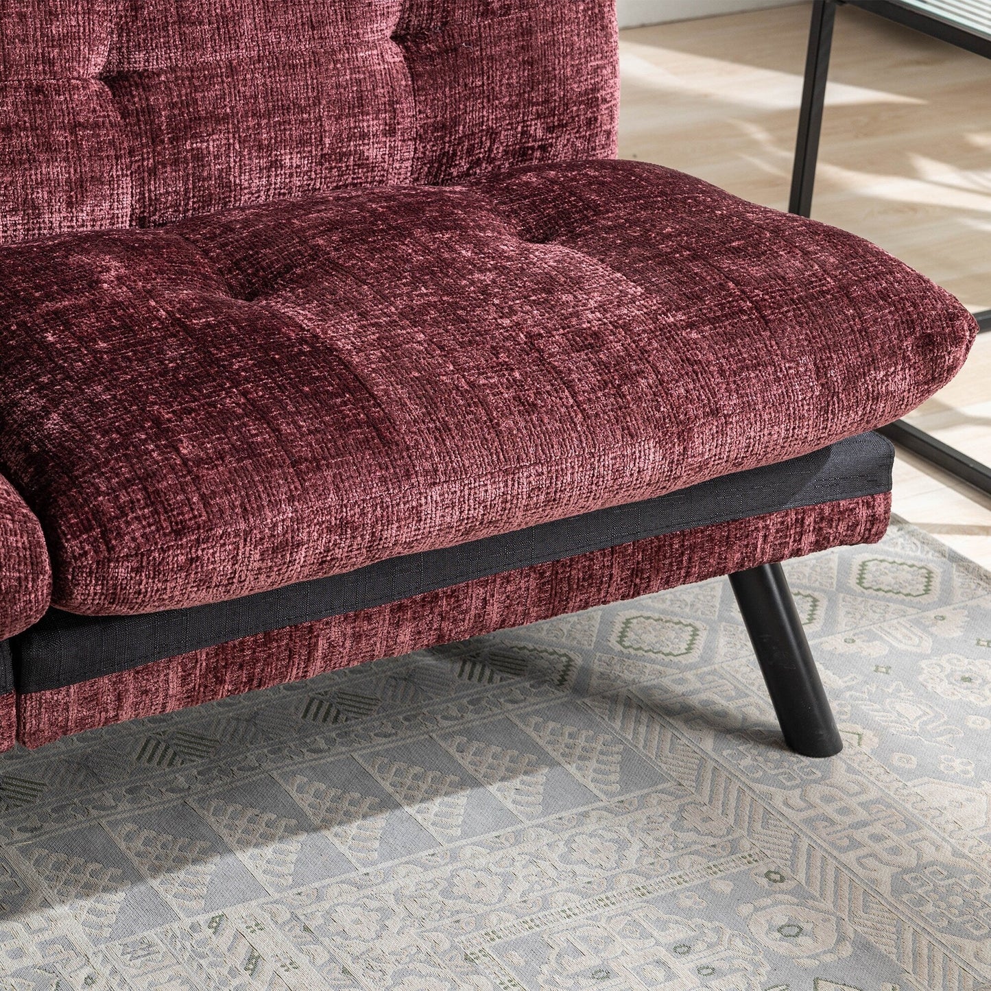 Weinrotes 75,6 Chenille-Schlafsofa, umwandelbar, mit Metallbeinen, für das Wohnzimmer