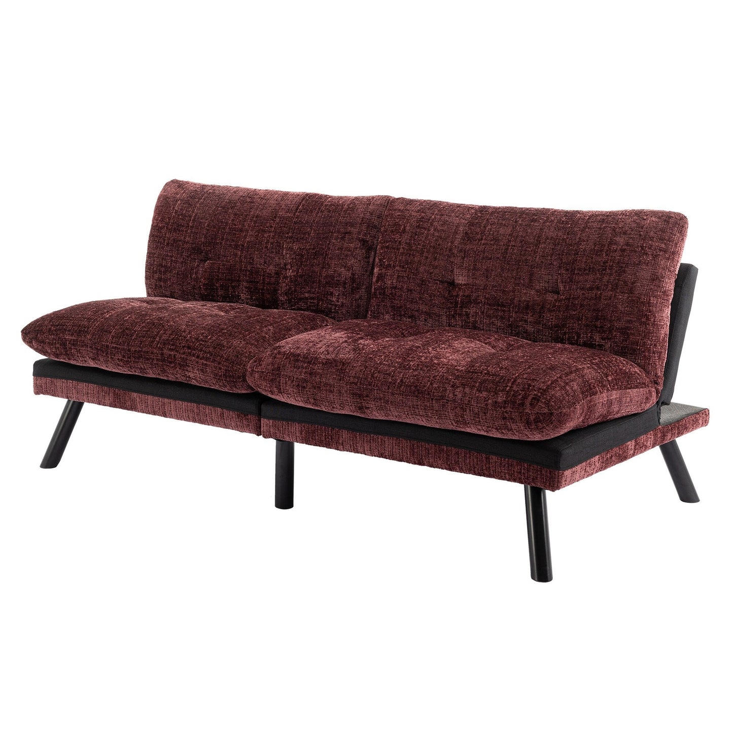 Weinrotes 75,6 Chenille-Schlafsofa, umwandelbar, mit Metallbeinen, für das Wohnzimmer