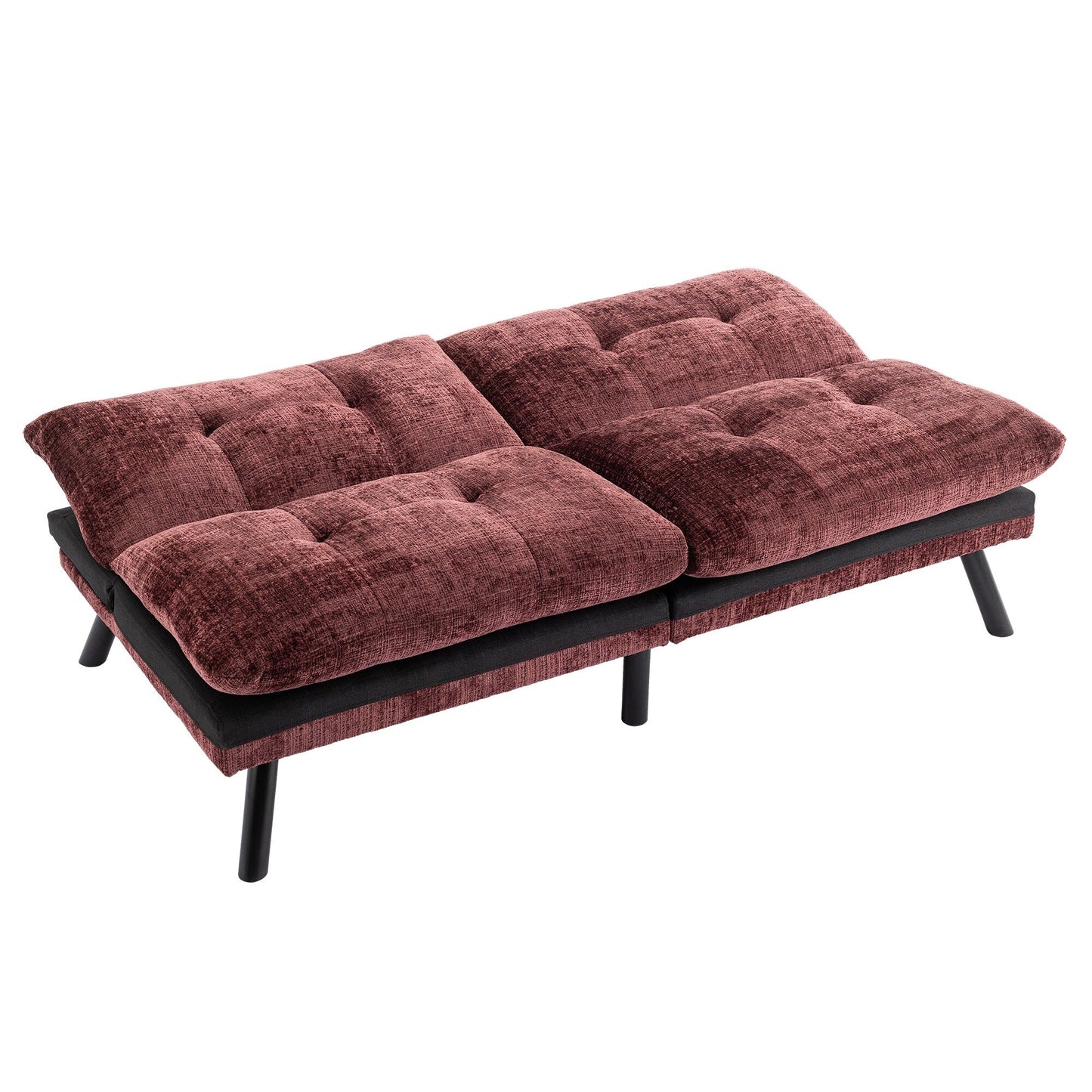 Weinrotes 75,6 Chenille-Schlafsofa, umwandelbar, mit Metallbeinen, für das Wohnzimmer
