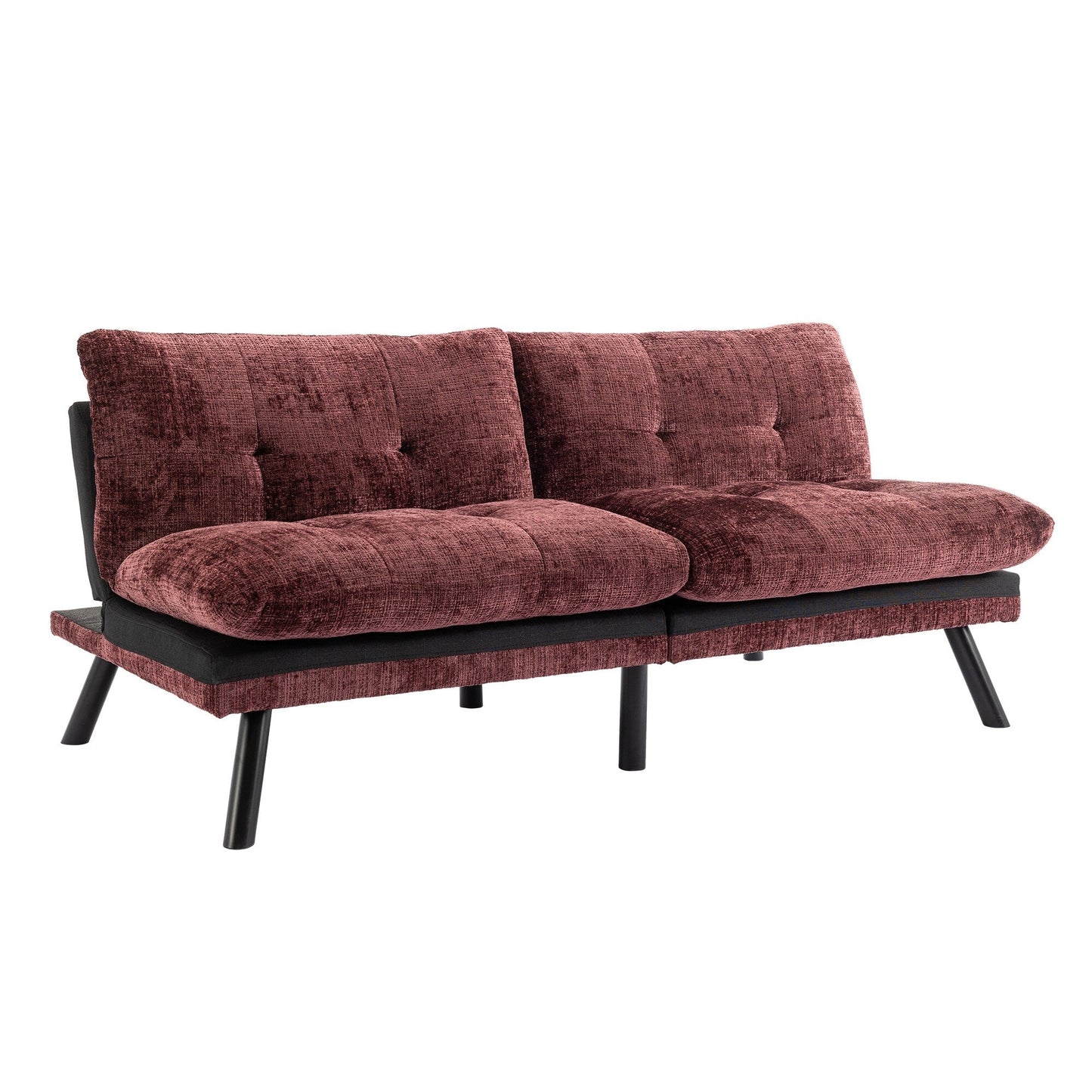 Weinrotes 75,6 Chenille-Schlafsofa, umwandelbar, mit Metallbeinen, für das Wohnzimmer
