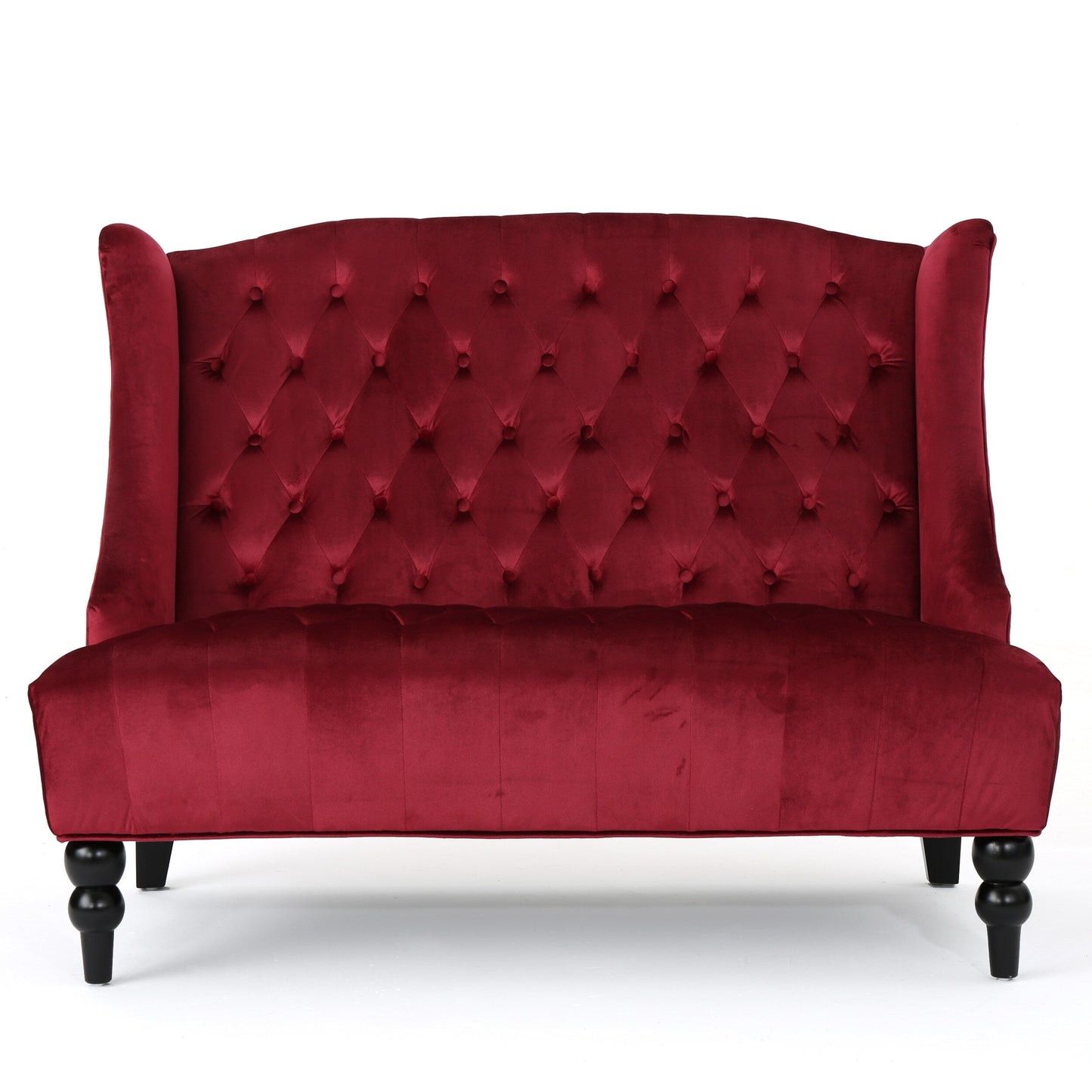 Wine Red Velvet Button Tufted High Wingback Loveseat Sofa