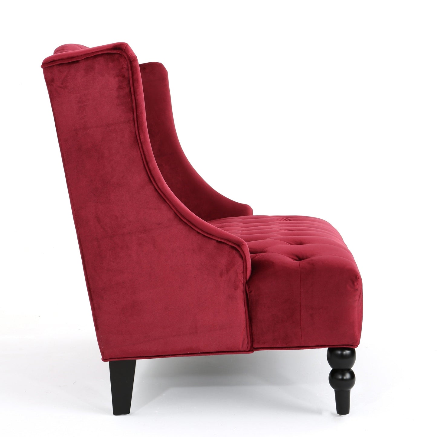 Wine Red Velvet Button Tufted High Wingback Loveseat Sofa