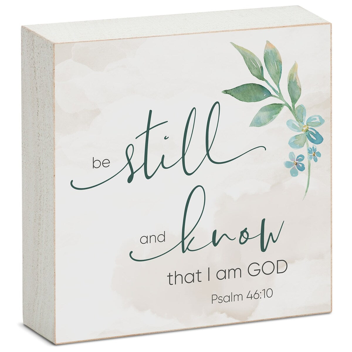 Holzblock-Dekor-Nachricht „Be Still and Know“ – Schild, 9,5 cm im Quadrat, hergestellt in den USA – Multi-40