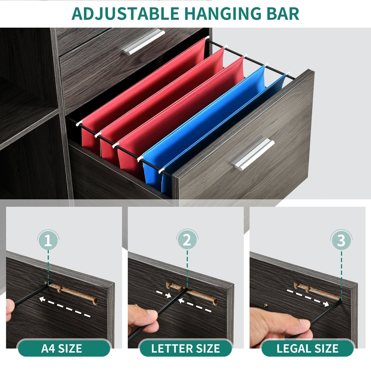 Aktenschrank aus Holz mit Ladestation, mobiler seitlicher Aktenschrank, abschließbar, passend für Akten im Format A4 Letter Legal