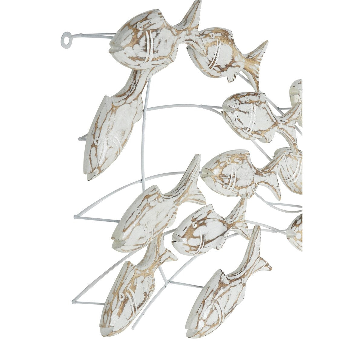 Holzfisch, handgefertigt, schwimmend, Wanddekoration für Zuhause, mit brauner Beunruhigung – Weiß – Roche River Decor