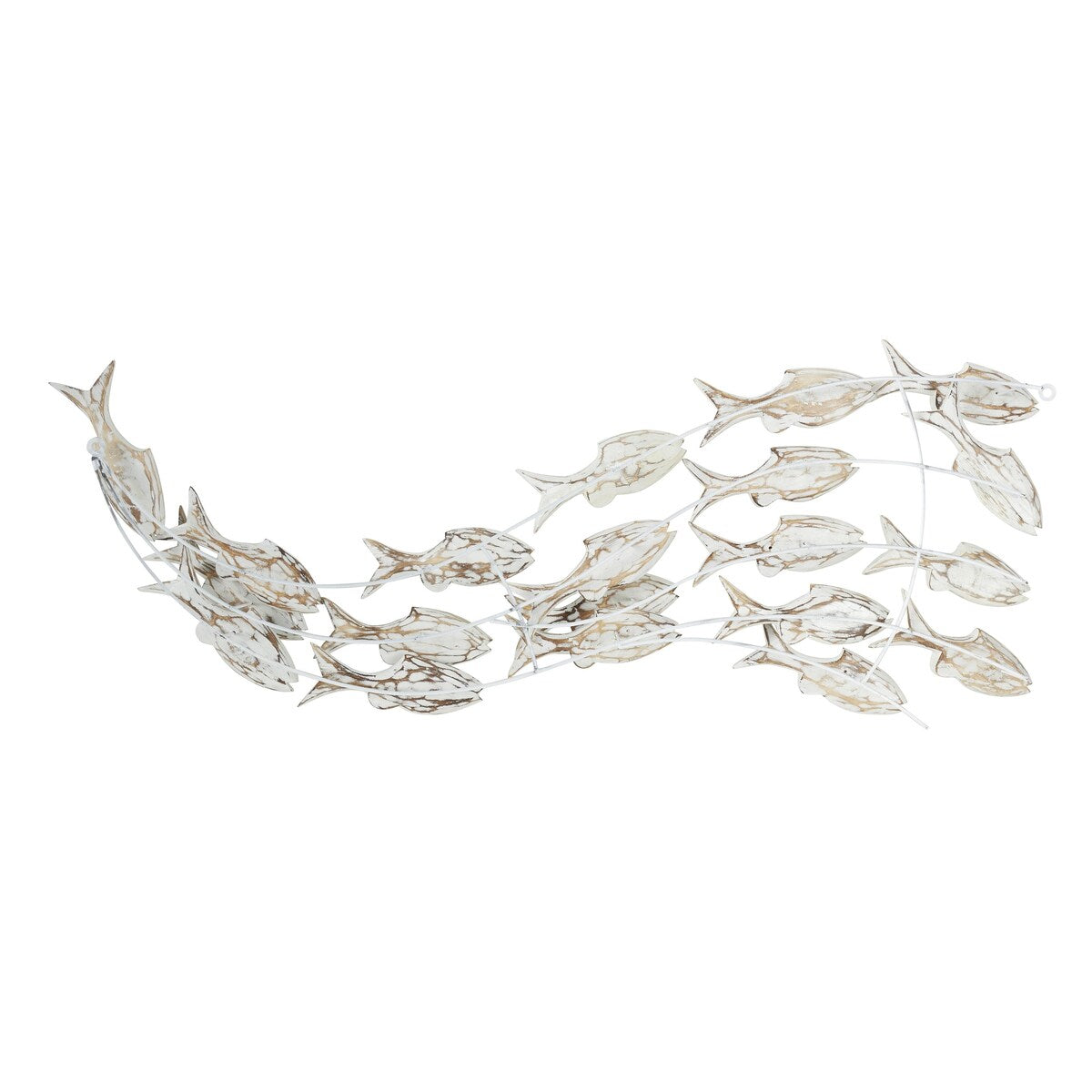 Holzfisch, handgefertigt, schwimmend, Wanddekoration für Zuhause, mit brauner Beunruhigung – Weiß – Roche River Decor